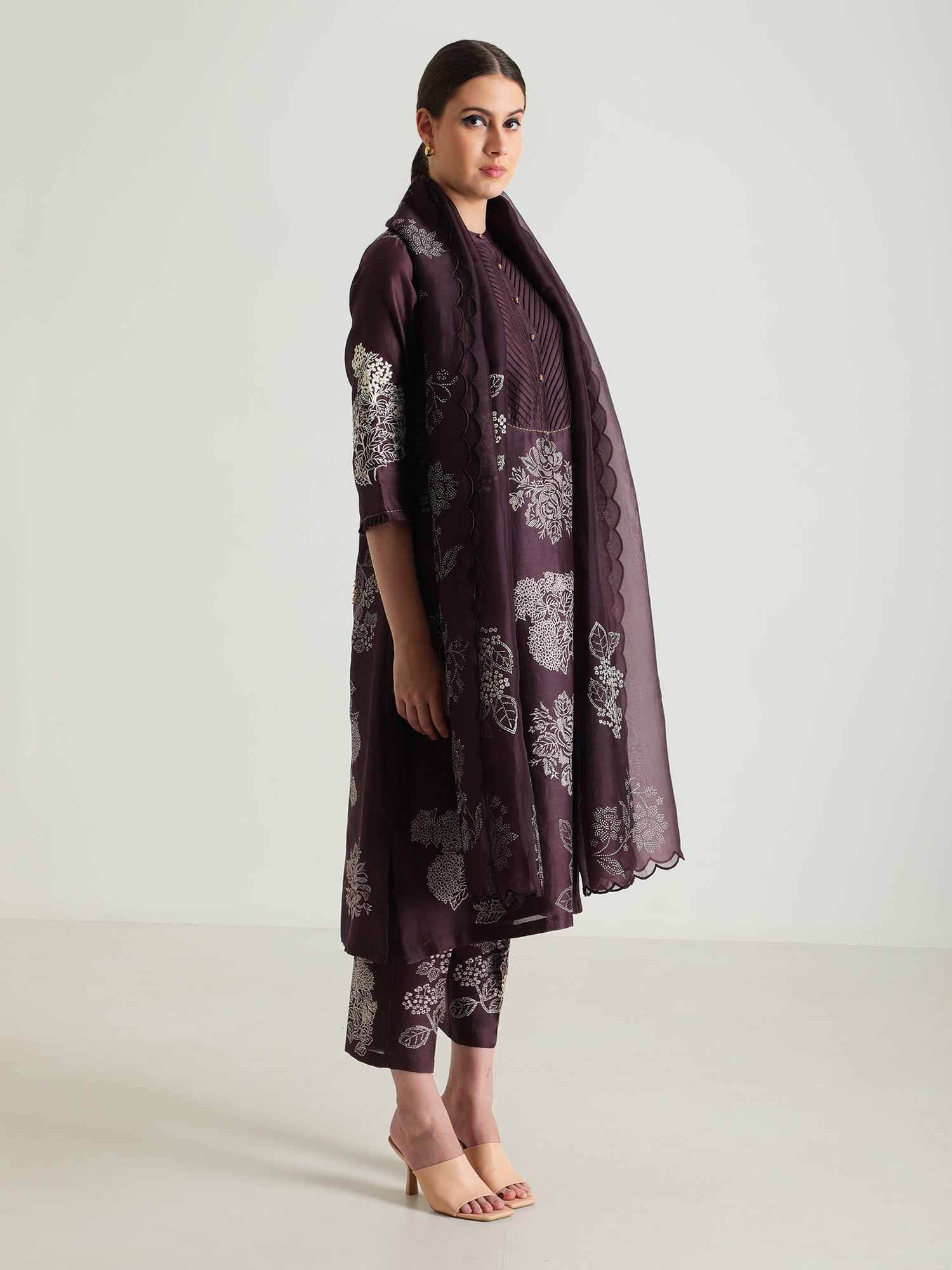 Printed Lavender Tunic & Printed Straight Pants With Dupatta