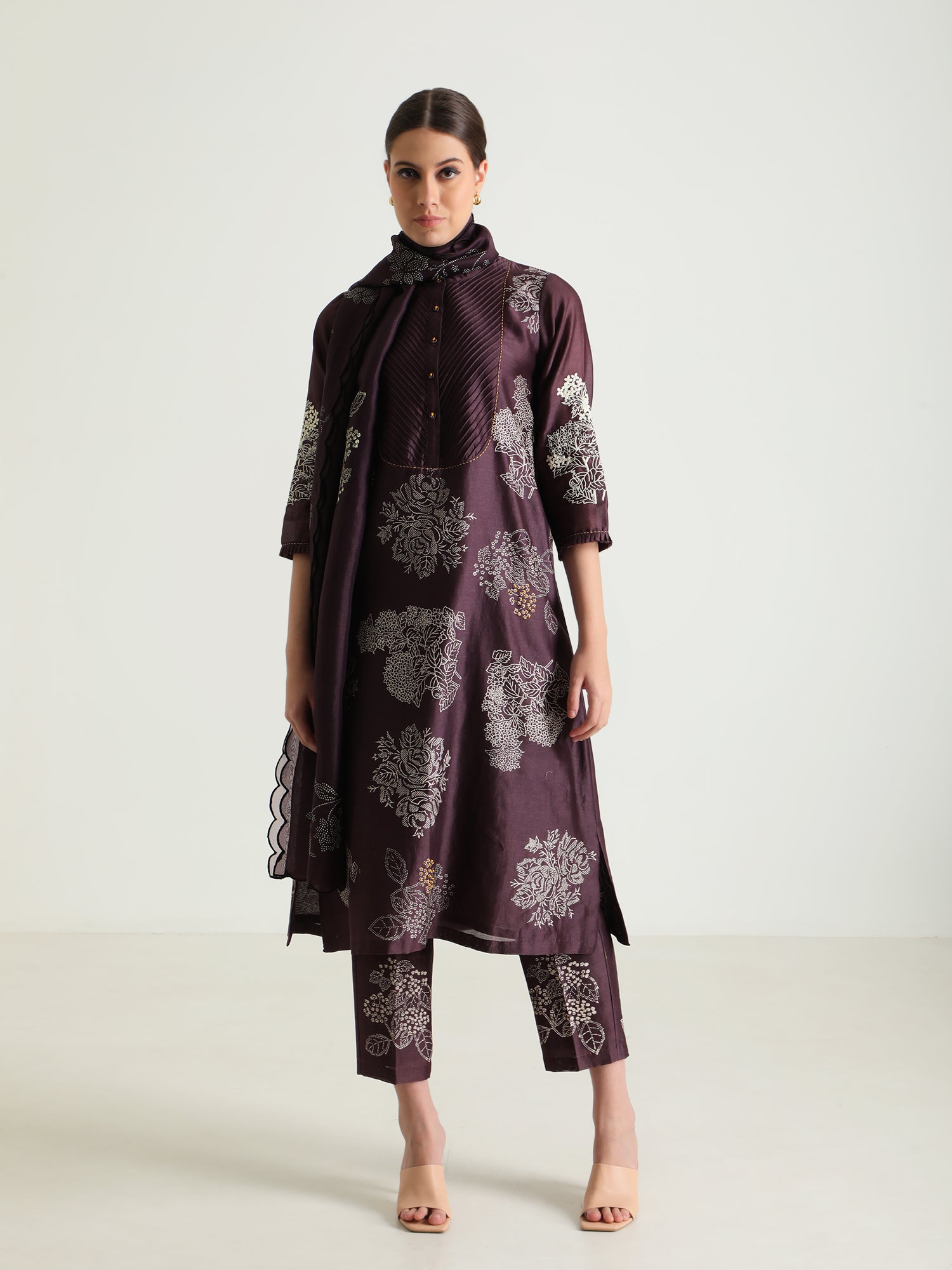 Printed Lavender Tunic & Printed Straight Pants With Dupatta