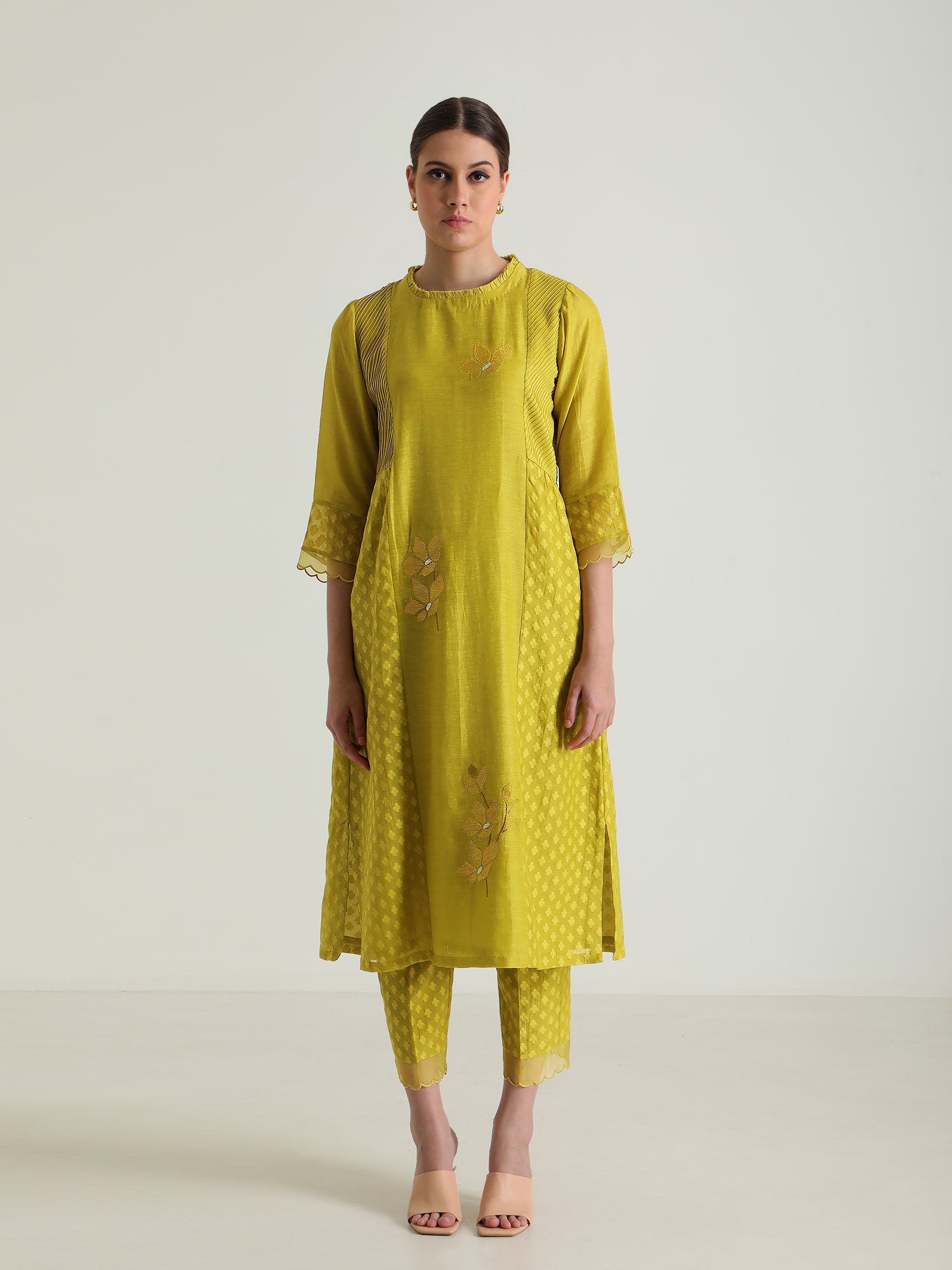 Chartruese Tunic In Brocade And Straight Pants With Dupatta