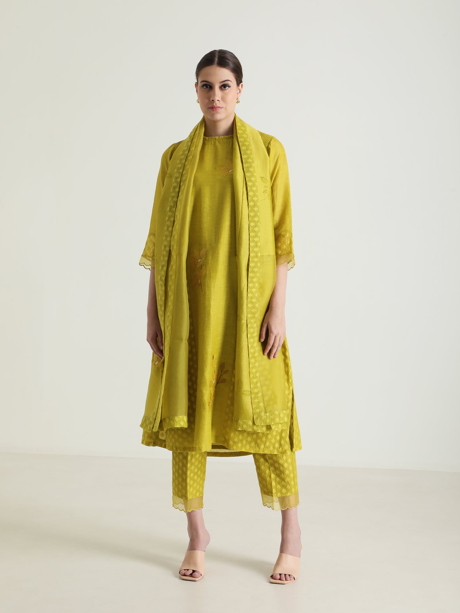 Chartruese Tunic In Brocade And Straight Pants With Dupatta