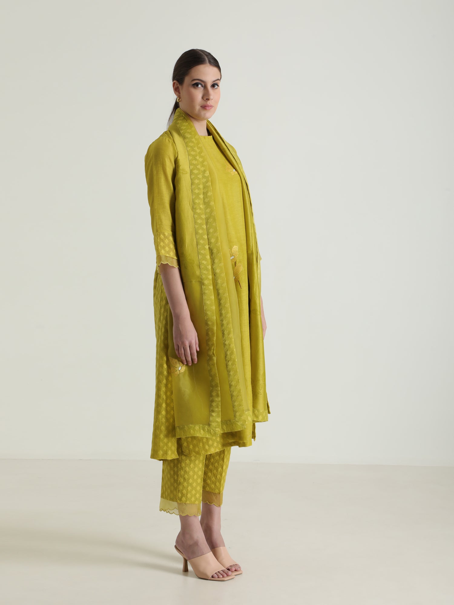 Chartruese Tunic In Brocade And Straight Pants With Dupatta