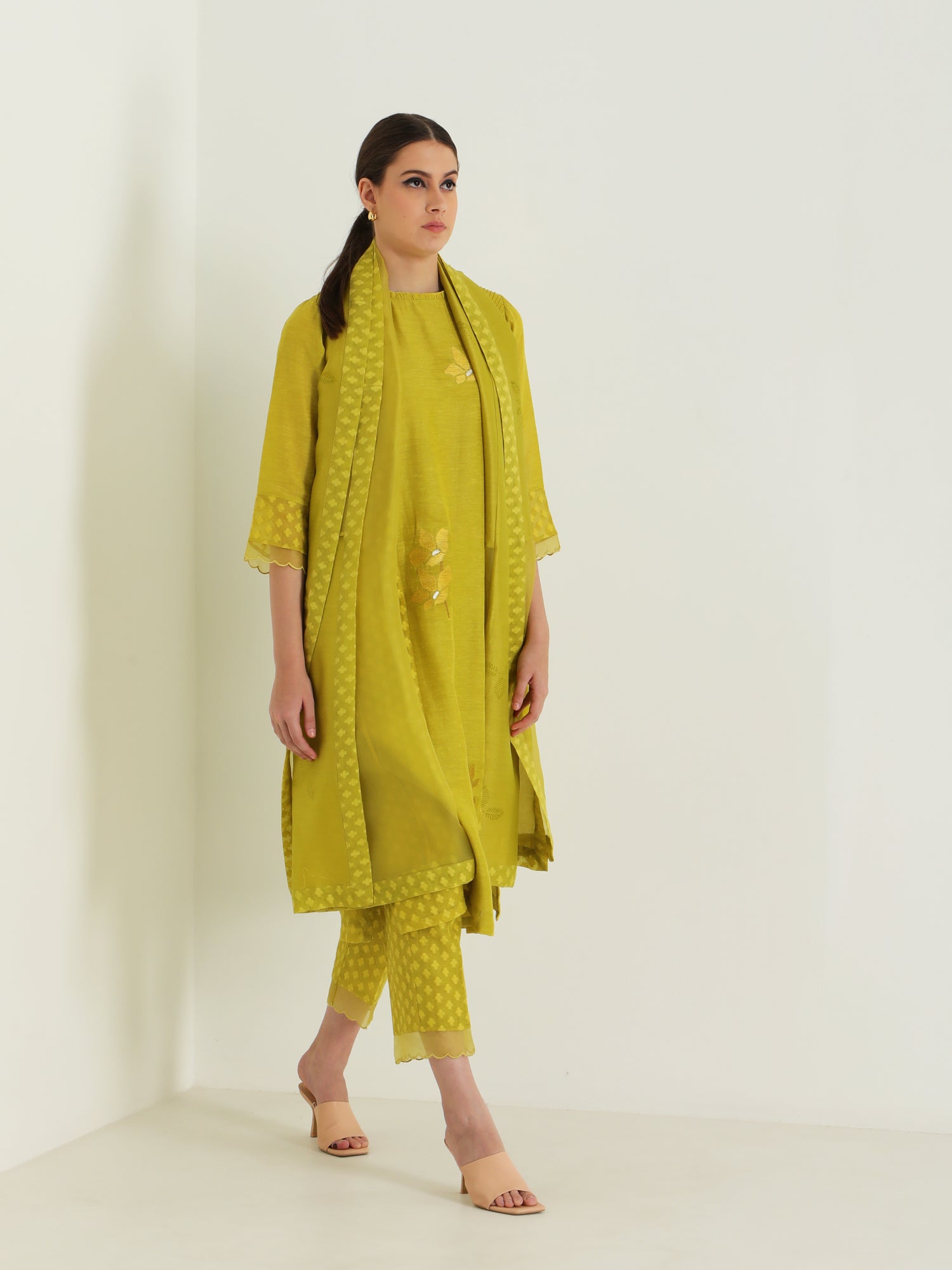 Chartruese Tunic In Brocade And Straight Pants With Dupatta