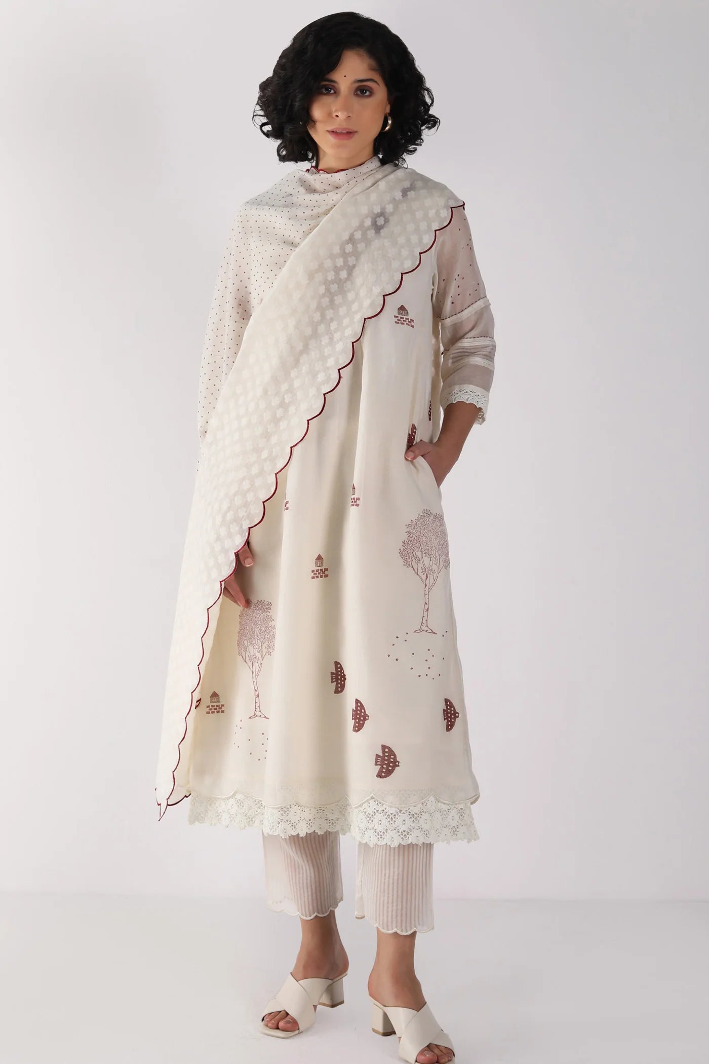 Ivory Tunic Set With Dupatta