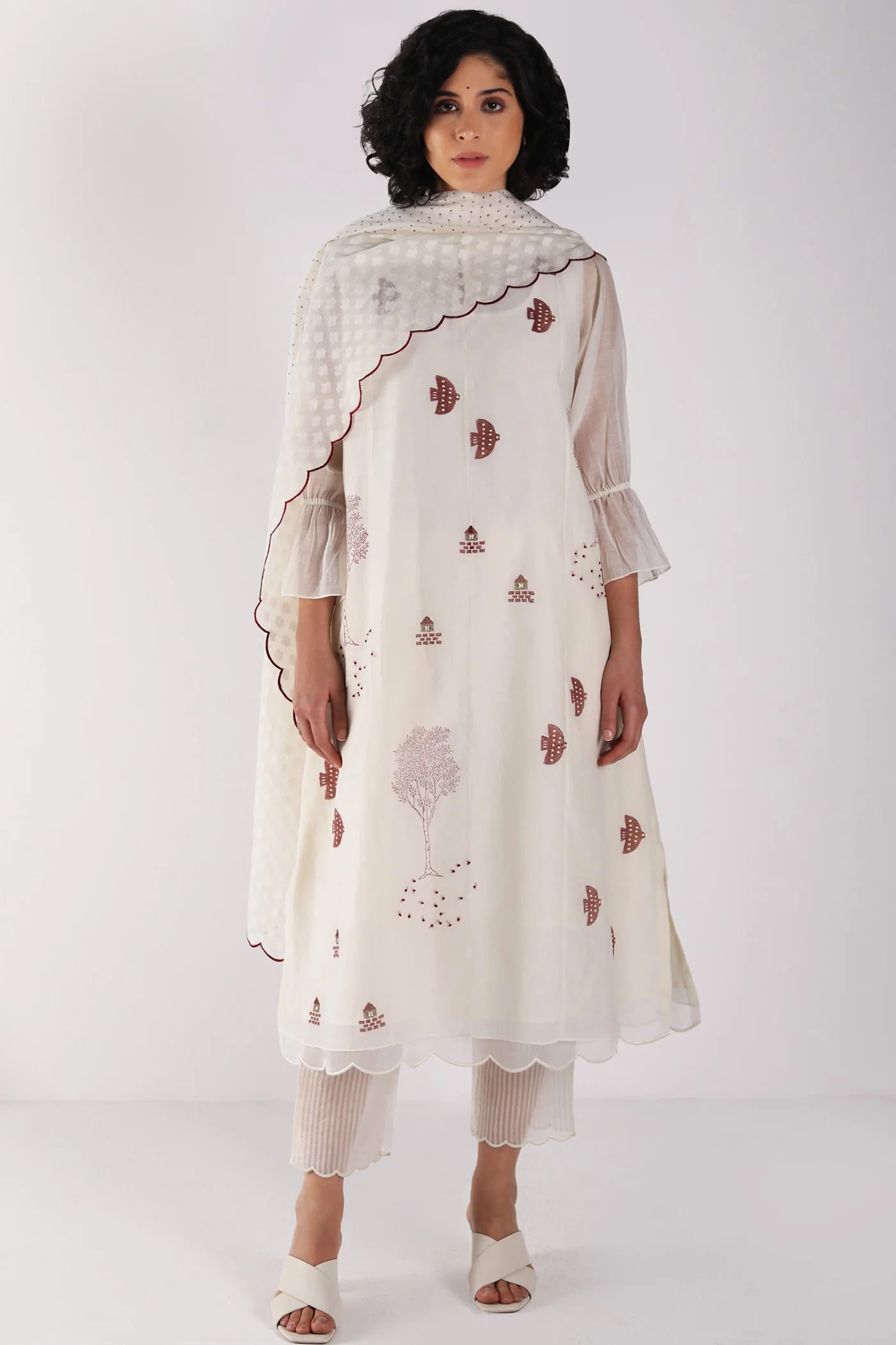 Ivory Tunic Set With Dupatta