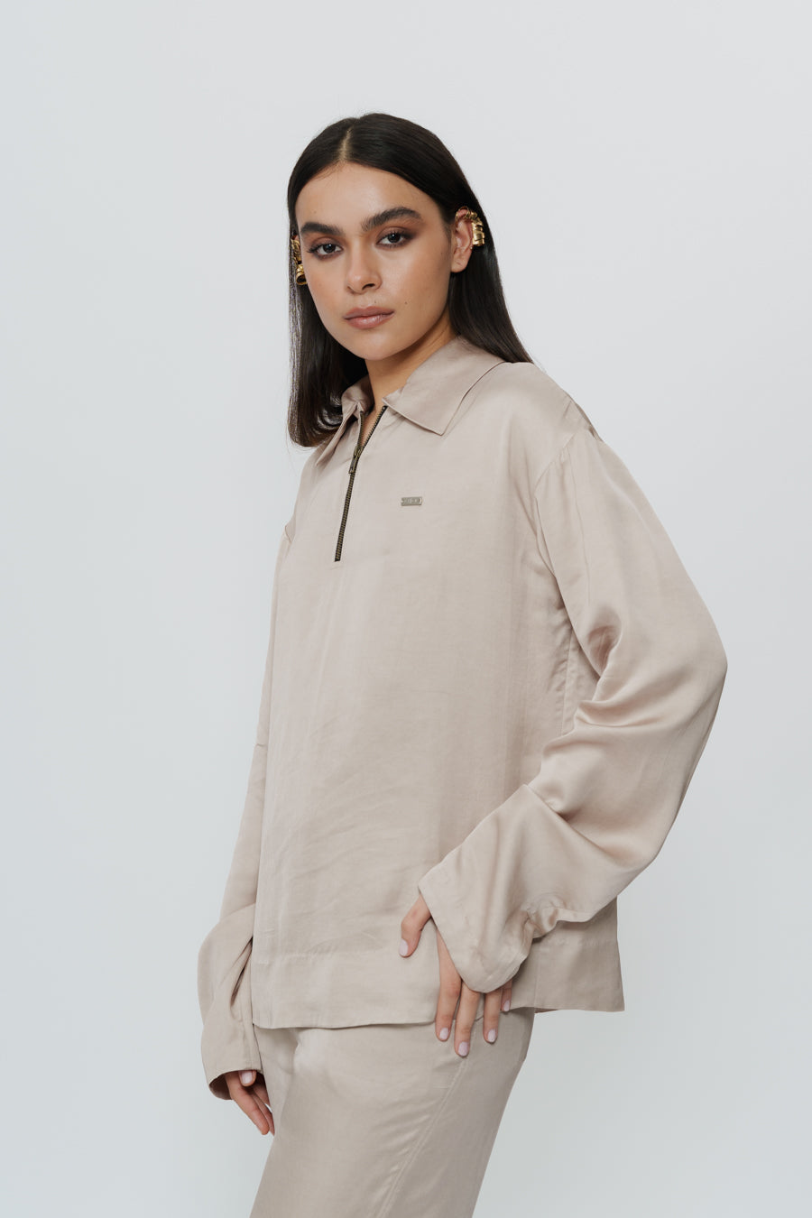 Khaki Silk Shirt & Trouser With Akok Highlight