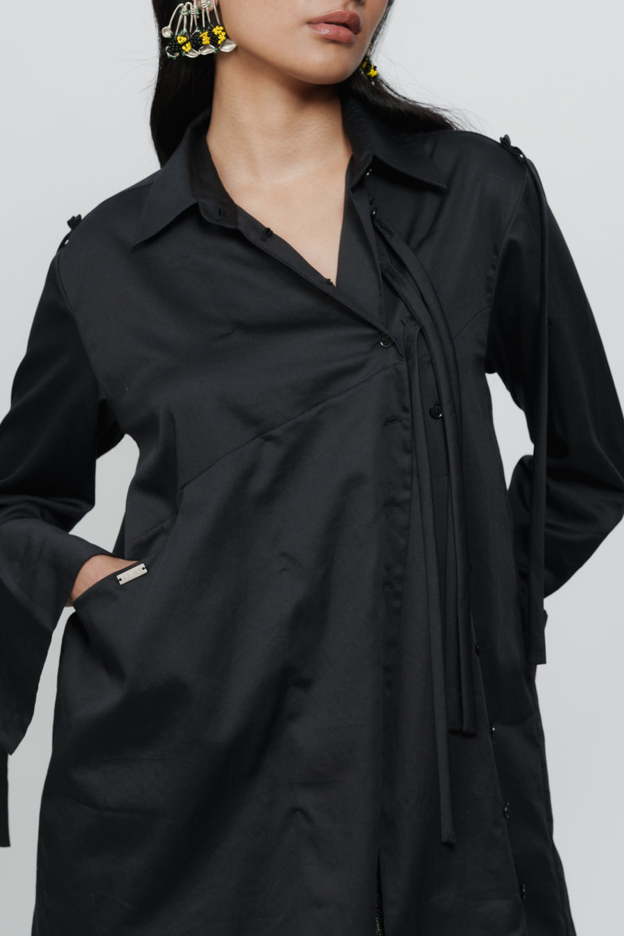 Short Shirt Dress With String Details