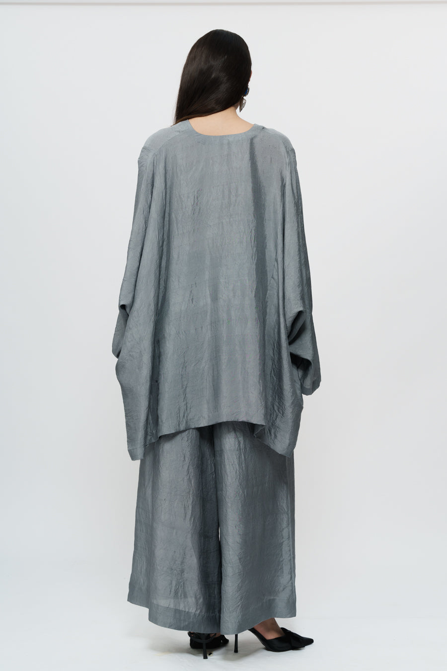 Grey Kaftan Kurta With Broad Pants
