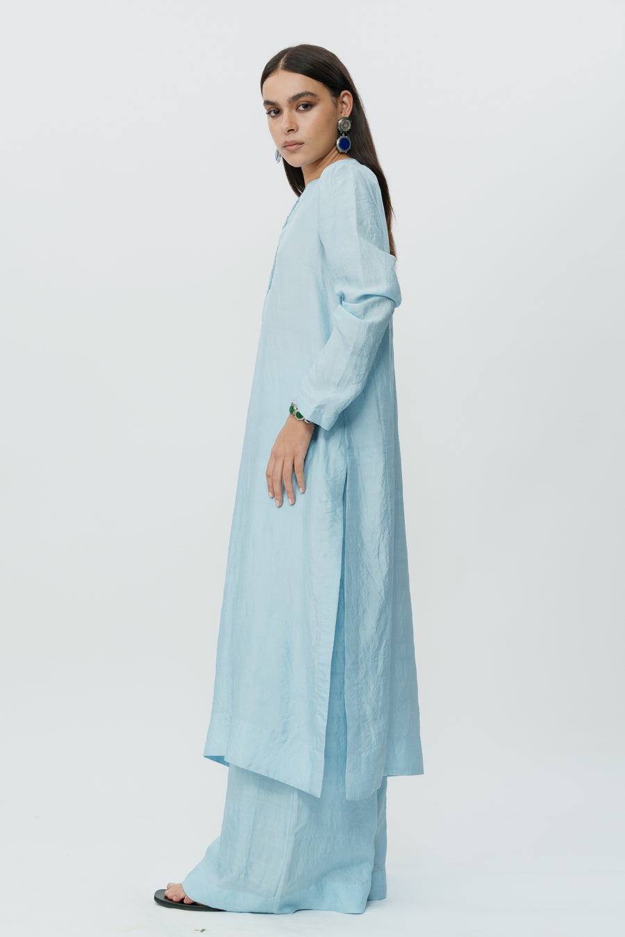 Ice Blue Long Kaftan With Pants