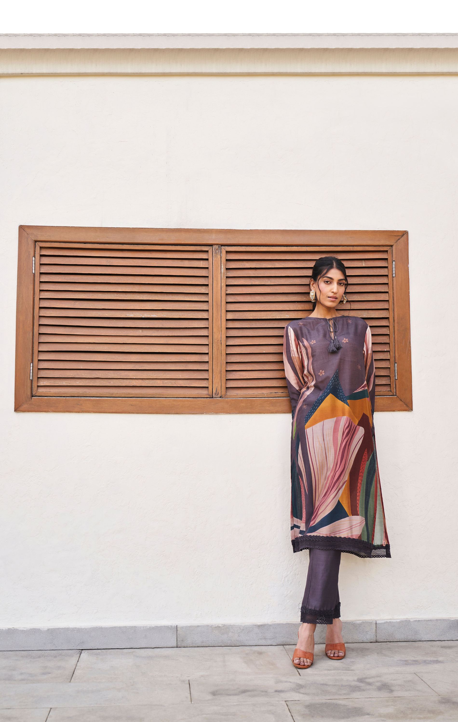 Old Rose Abstract Print Kurta Set With Trousers