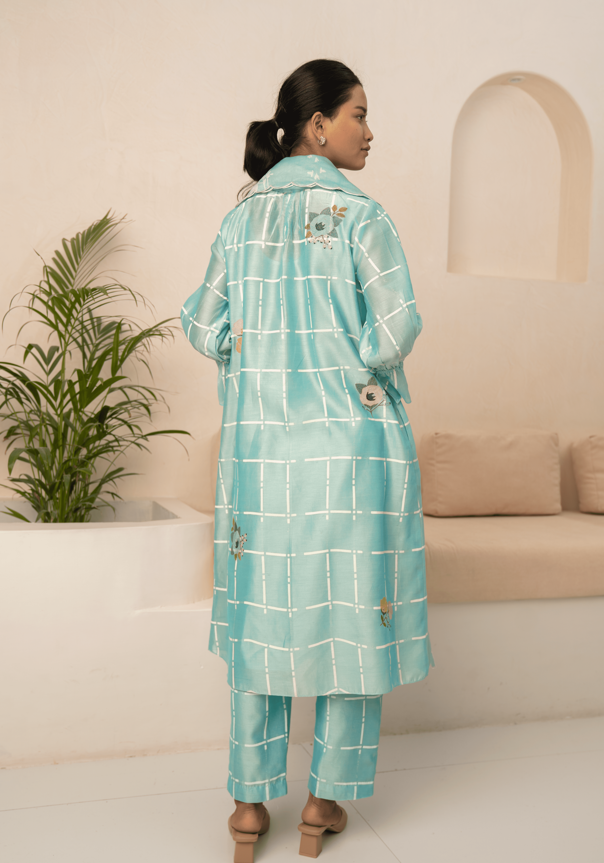 Mint Checks Printed Tunic And Pant With Dupatta