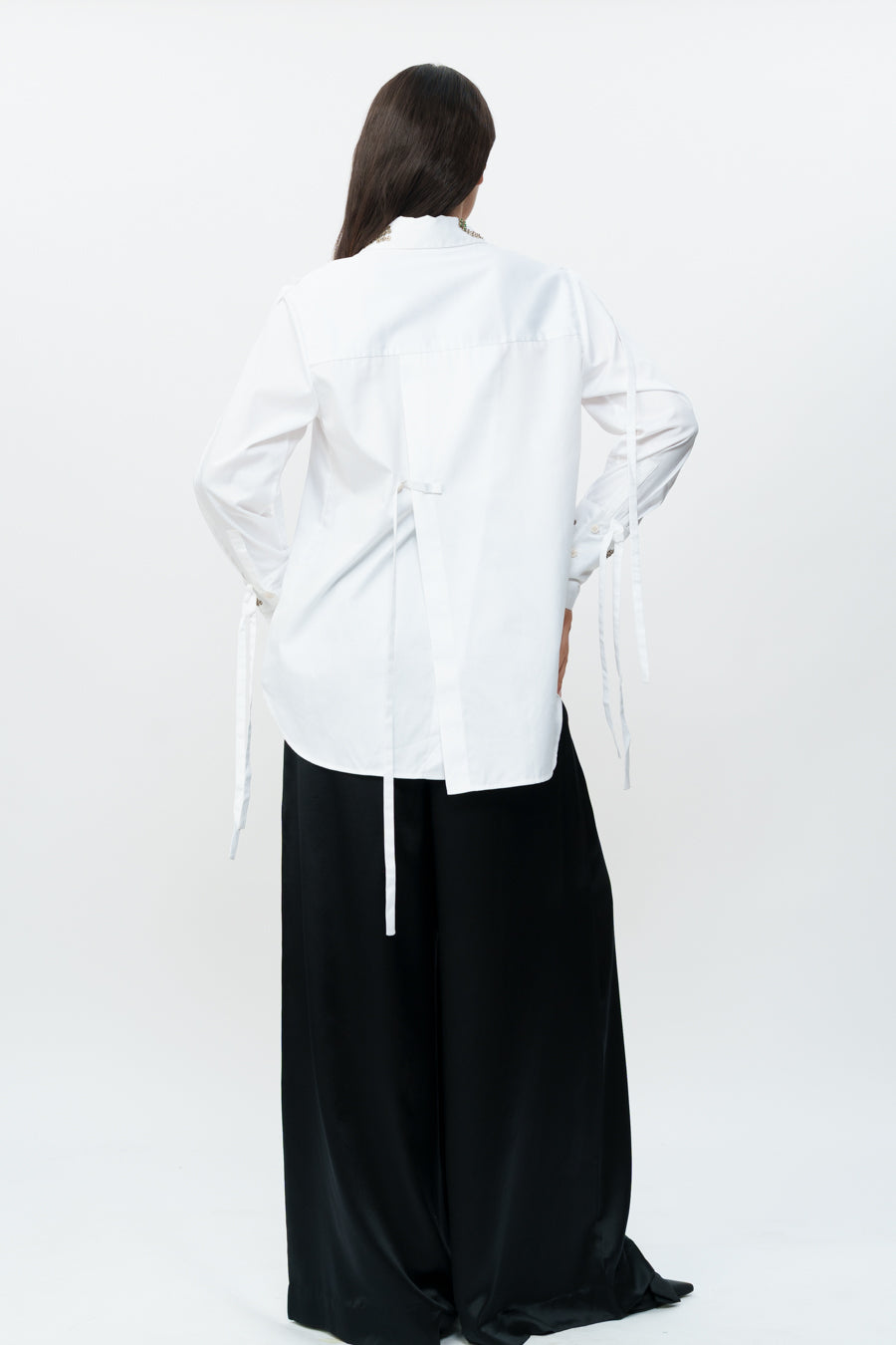 White Shirt With Hand Embroidered Cuff And Collar
