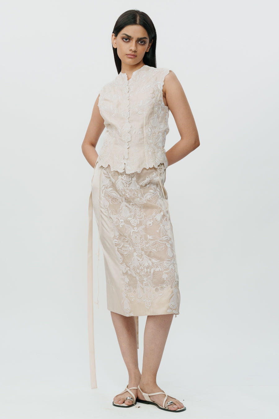 Ivory Lace Chikankari Waistcoat