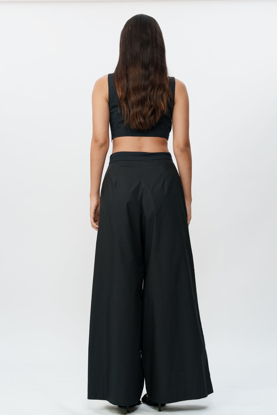 Shredded Black Cotton Pants With Mirrorwork