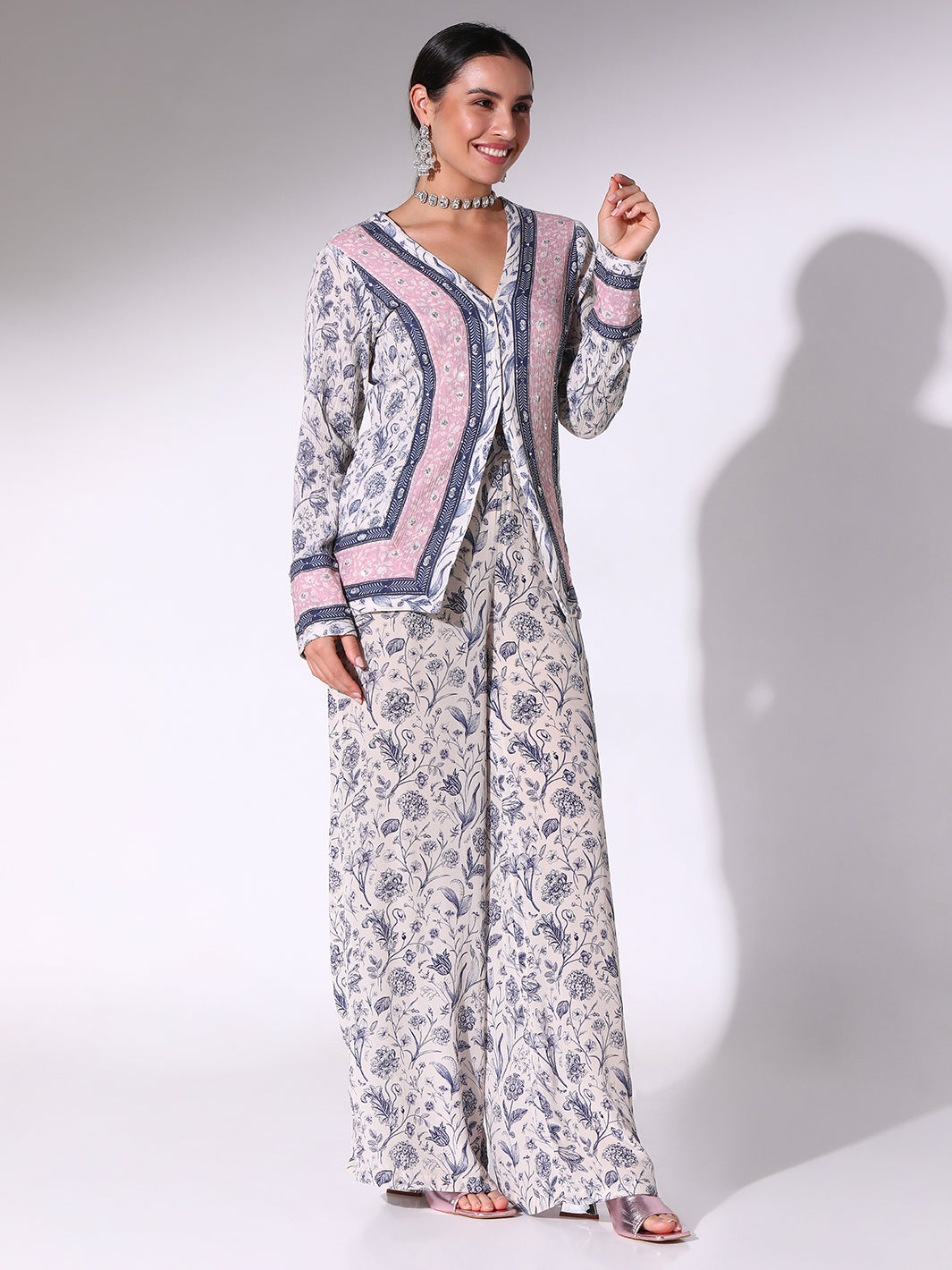 Shop Stripe cotton lurex tunic top and palazzo pants set | eShakti