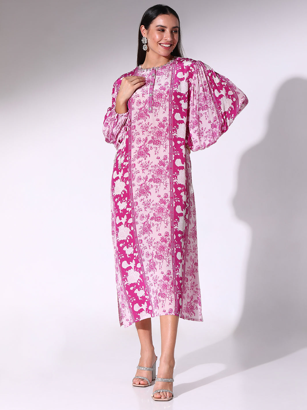 Plum Colored Floral Printed Tunic Dress