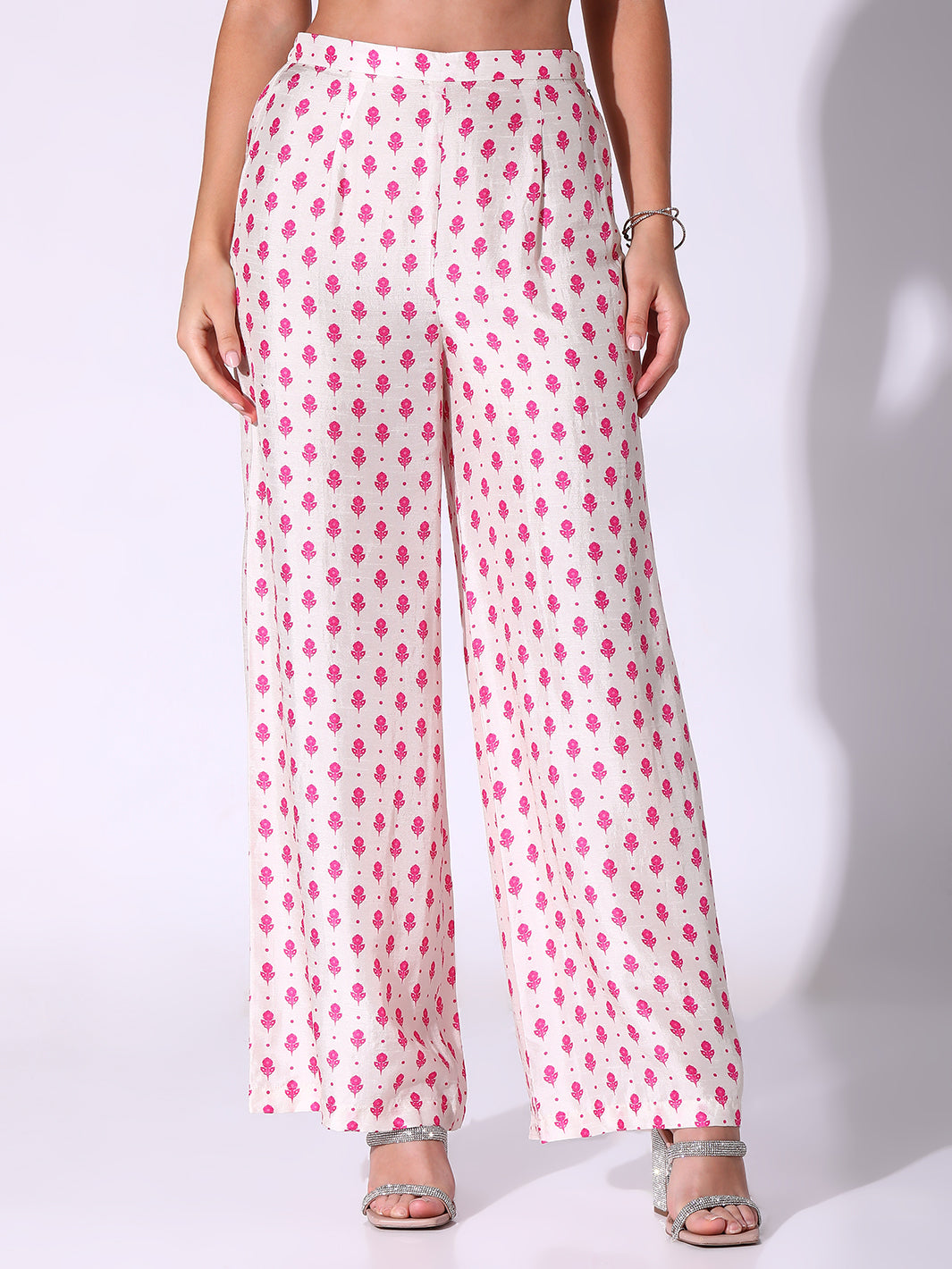 Pink Dotted Motif Shirt Style Tunic And Pants Co-ord Set