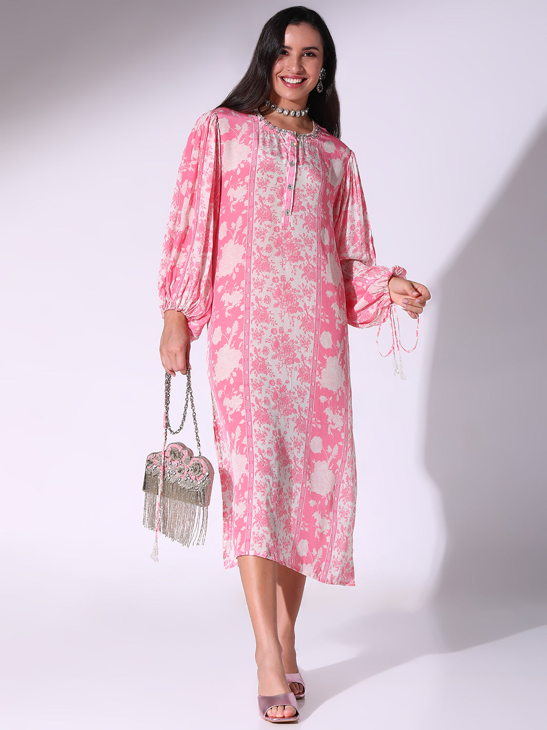 Pink Floral Printed Tunic Dress