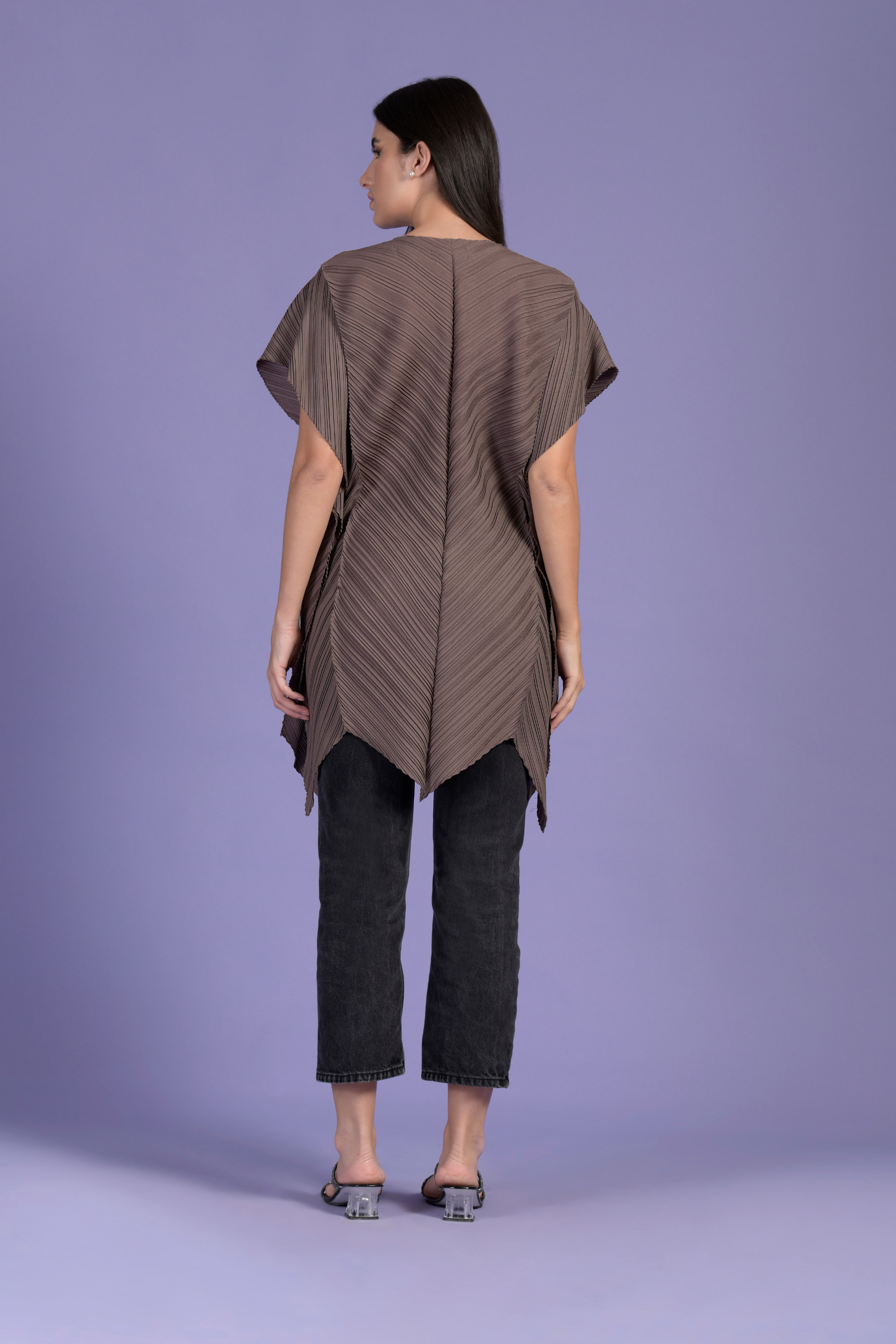 Pleated Long Top- Brown
