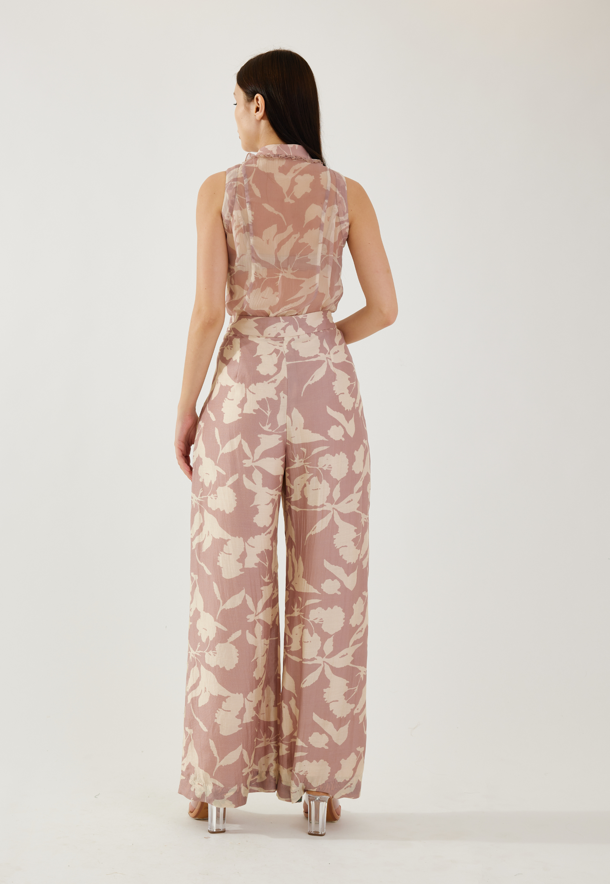 Rose pink and  cream floral pants