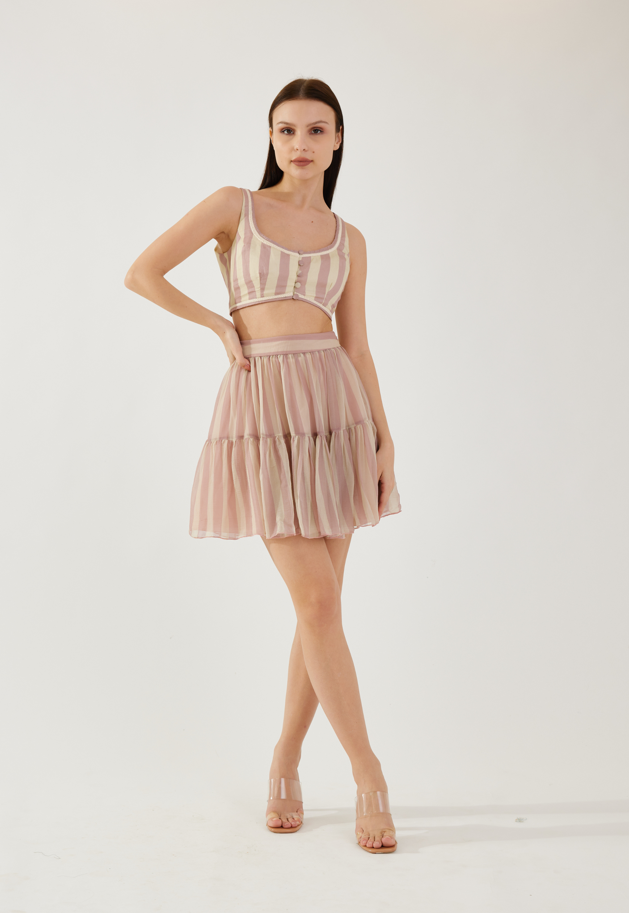 Rose pink and cream stripe bustier