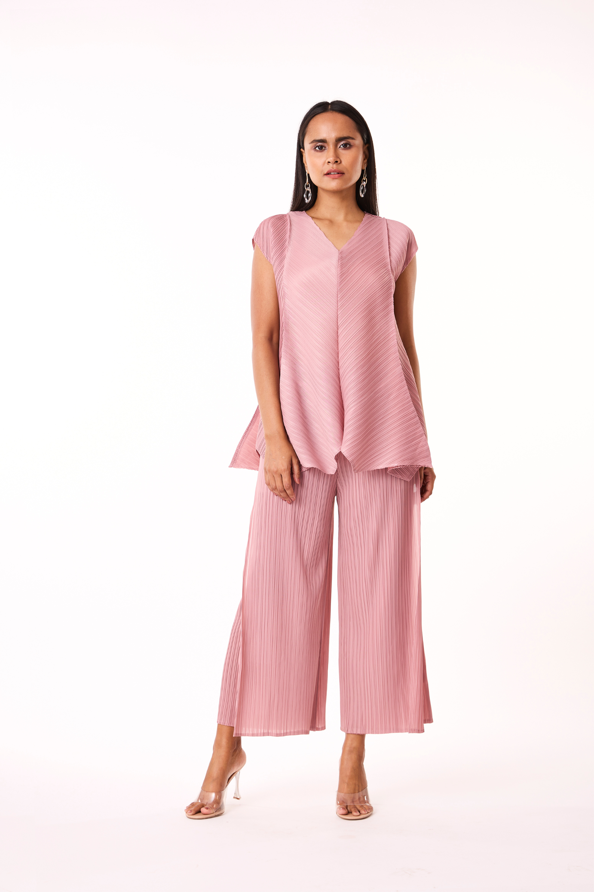 Nia V Neck Co-Ord Set - Ash Pink