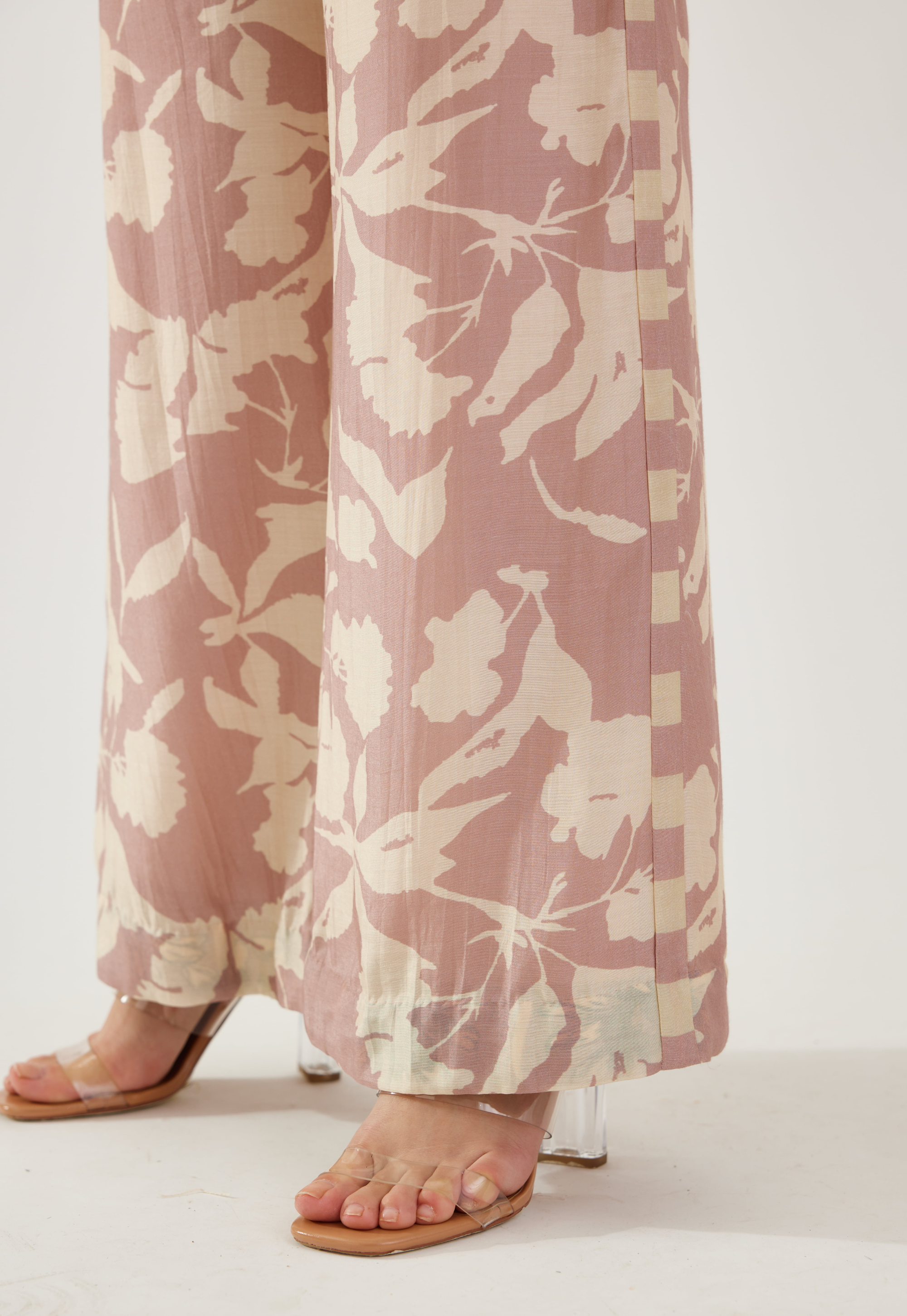 Rose pink and  cream floral pants