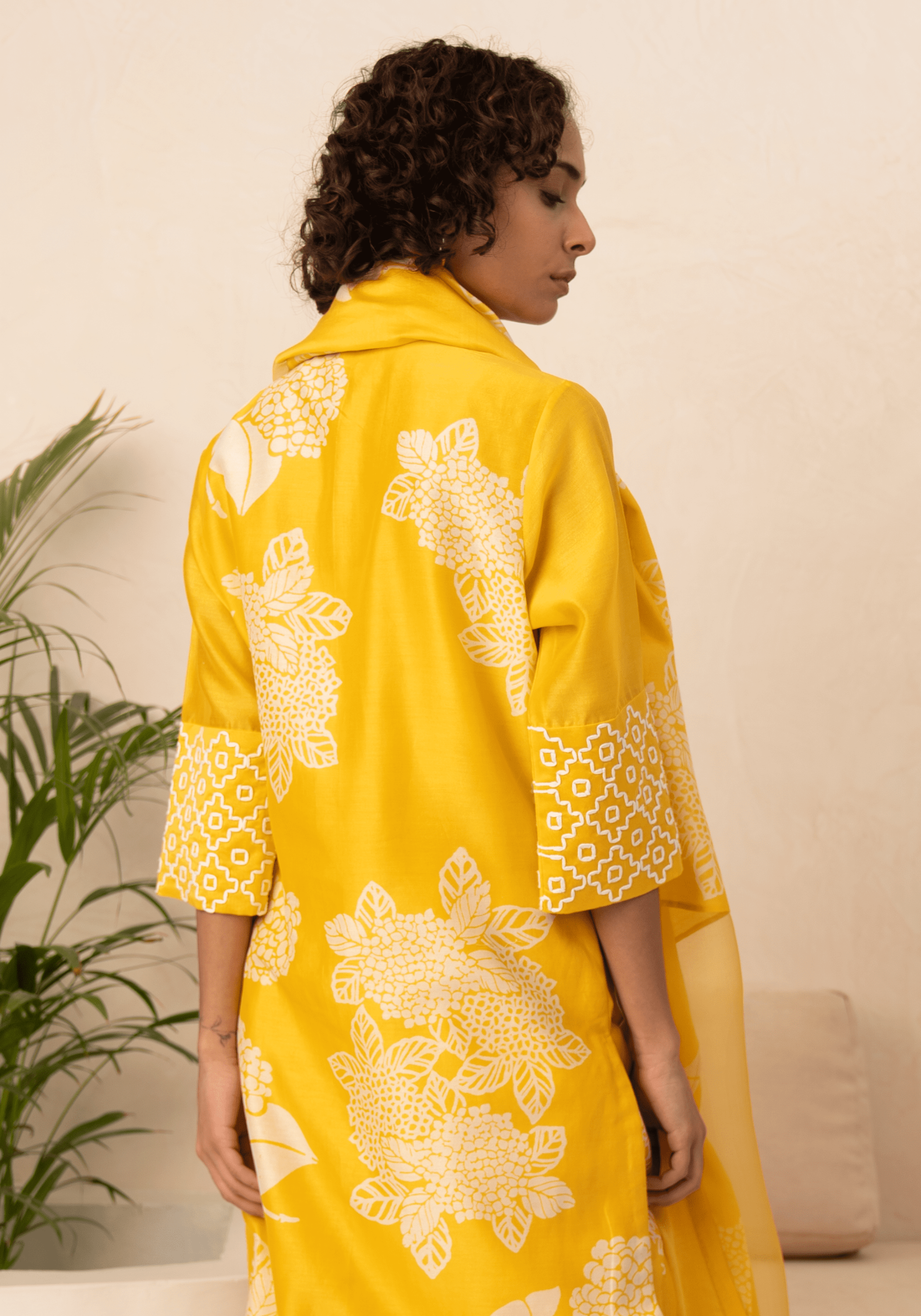 Yellow Floral Printed Tunic And Pant With Dupatta
