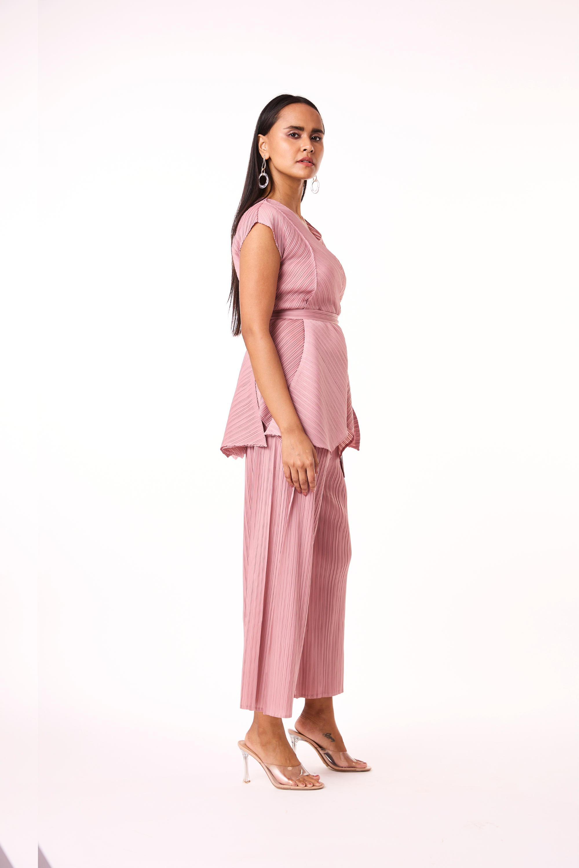 Nia V Neck Co-Ord Set - Ash Pink