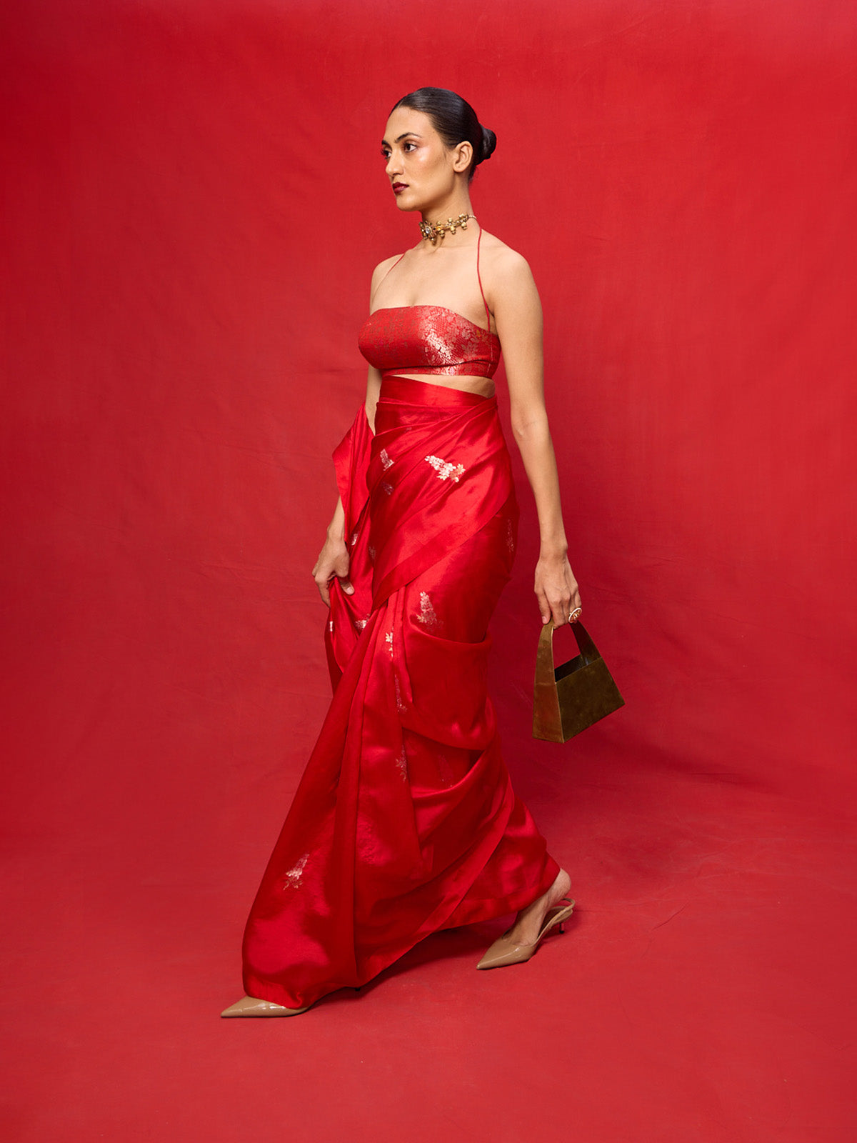 Handwoven Red Silk Embroidered Saree
