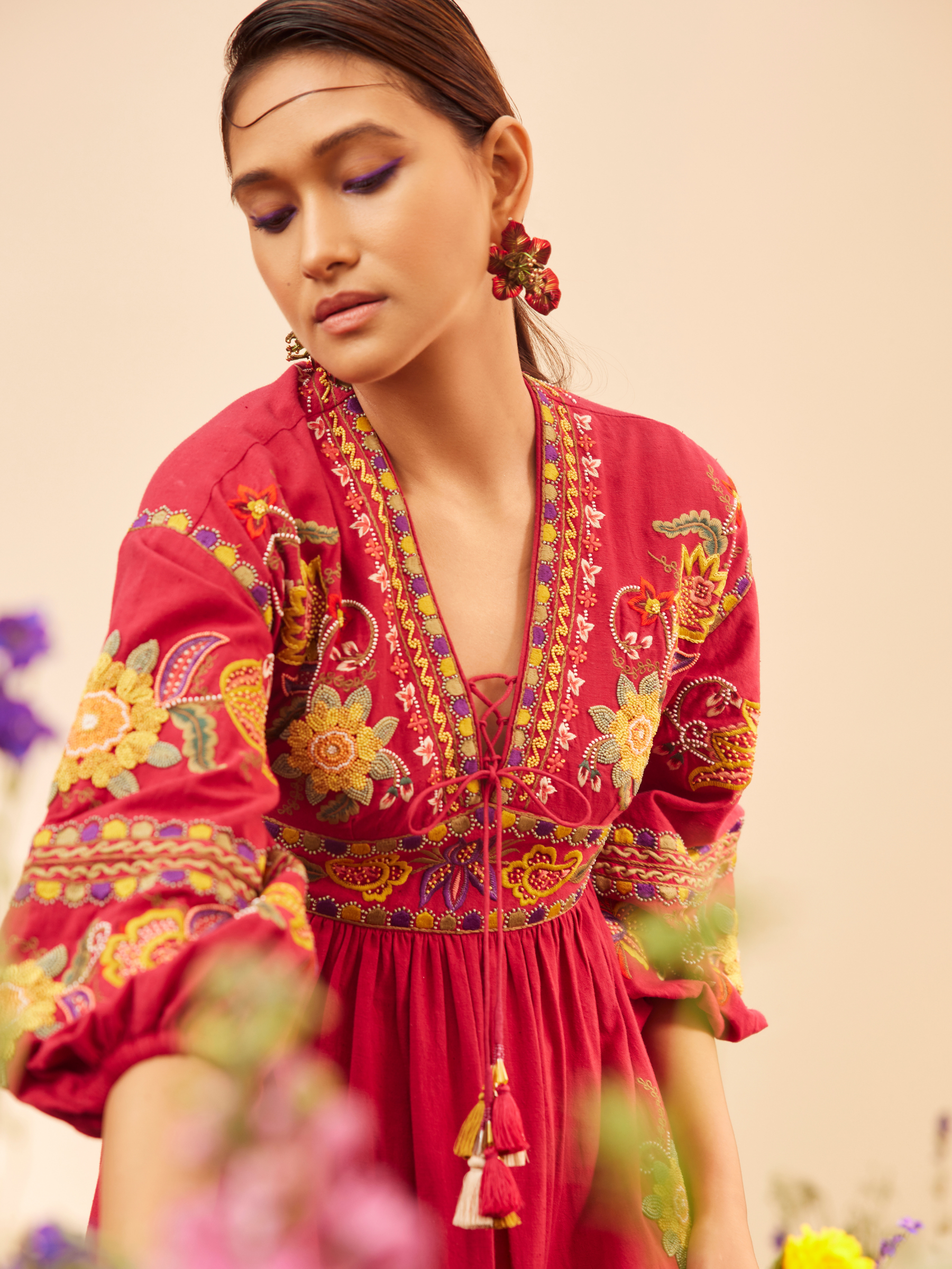 Fuchsia Embroidered Midi Dress