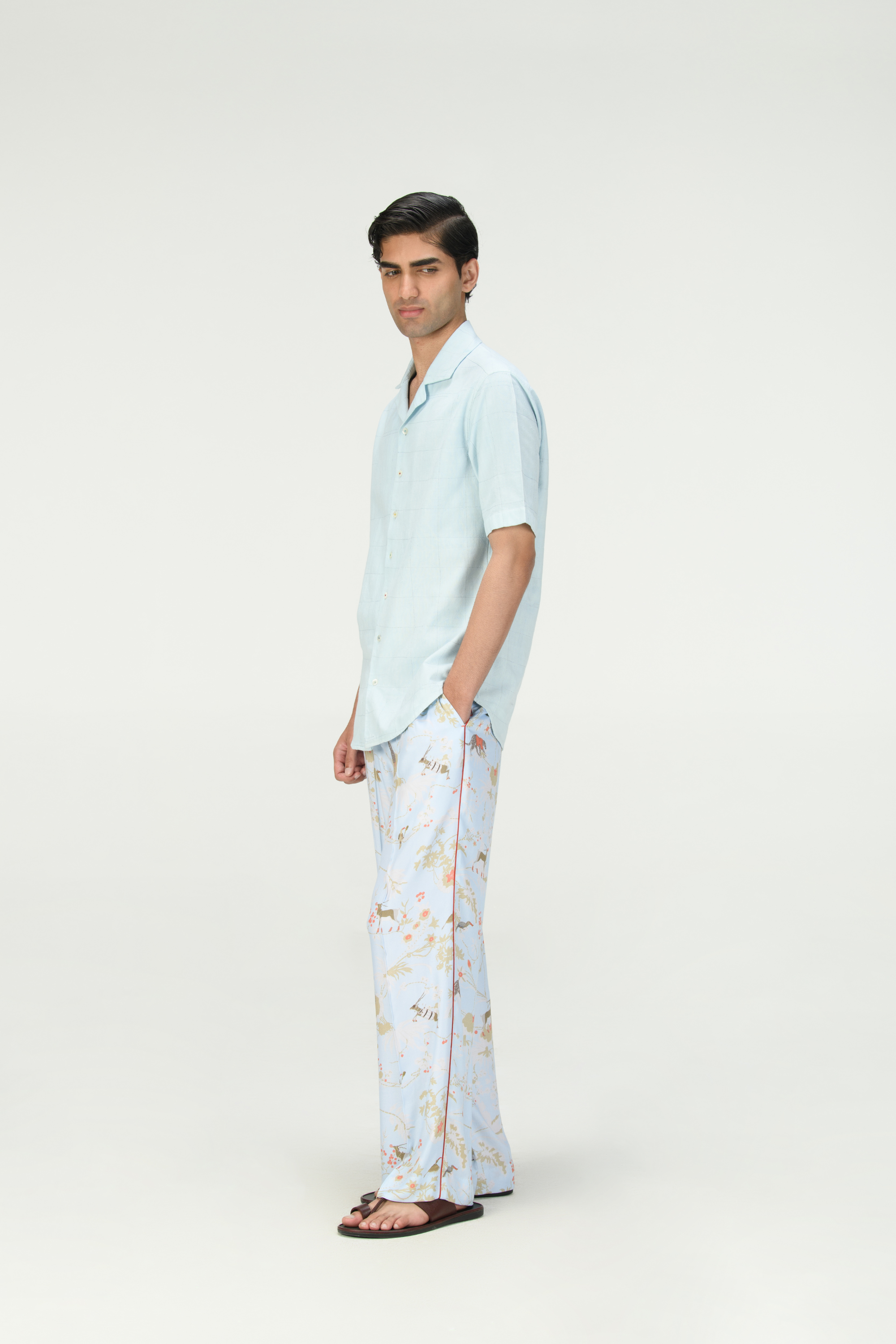 Rainforest Pyjama Pant Ice Blue Cotton Silk Twill