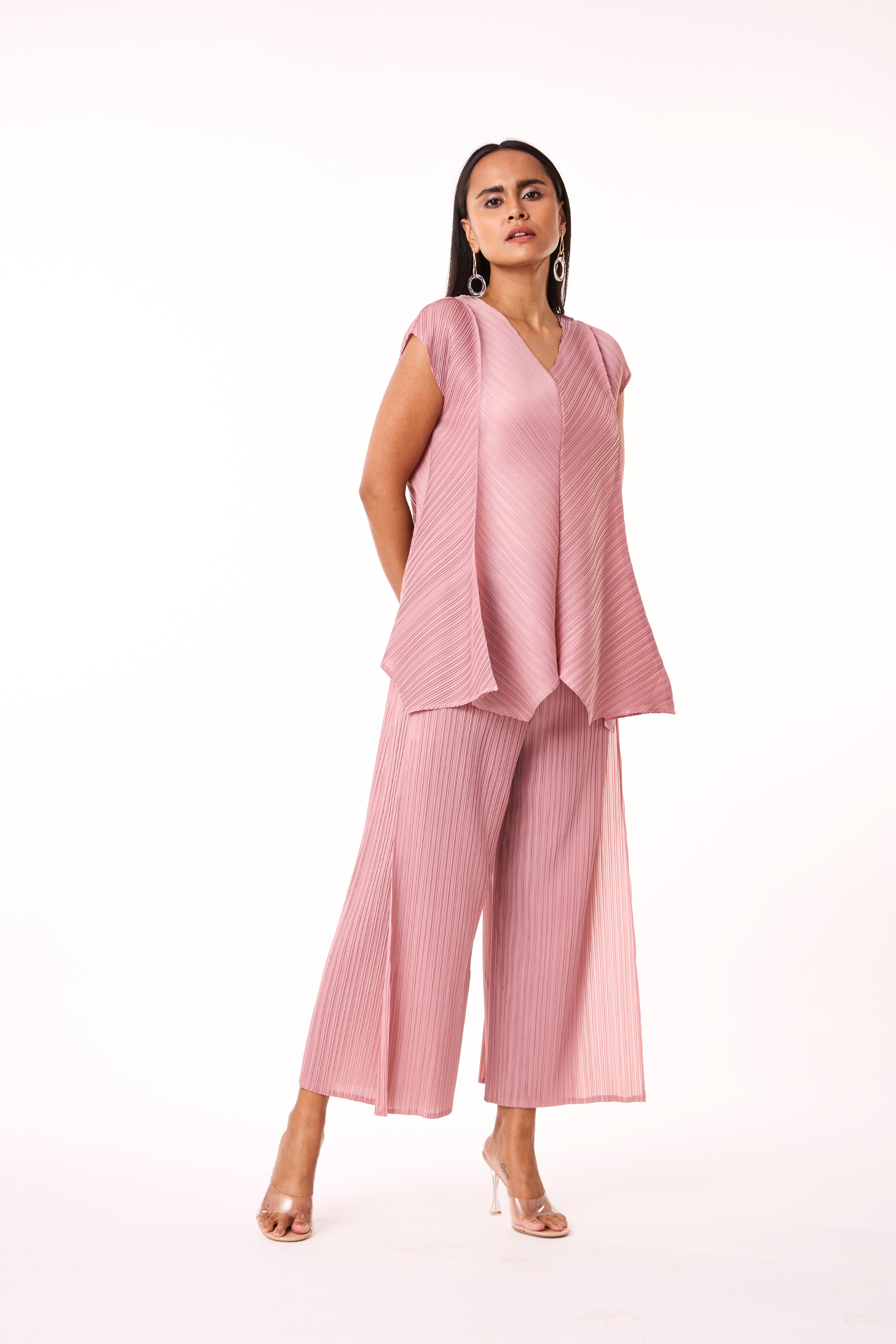 Nia V Neck Co-Ord Set - Ash Pink