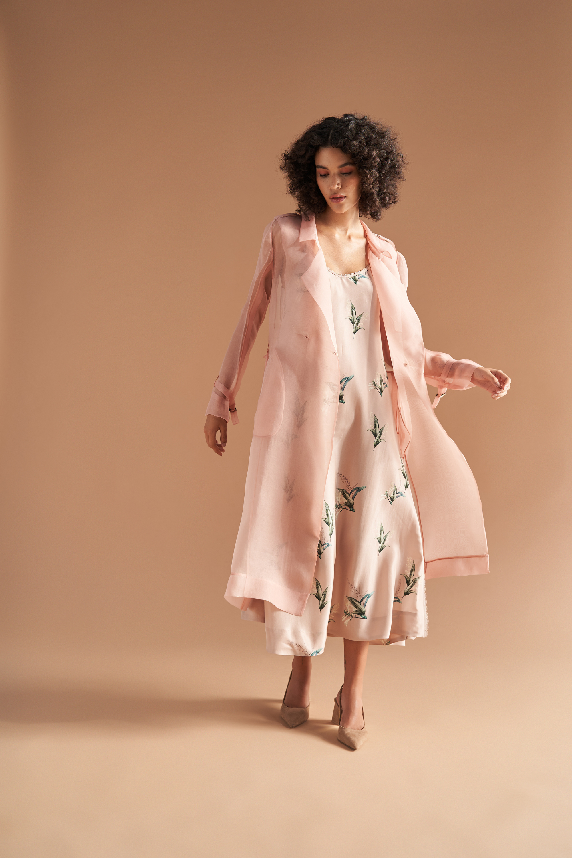 Silk Slip Dress with Furlough Organza Trench