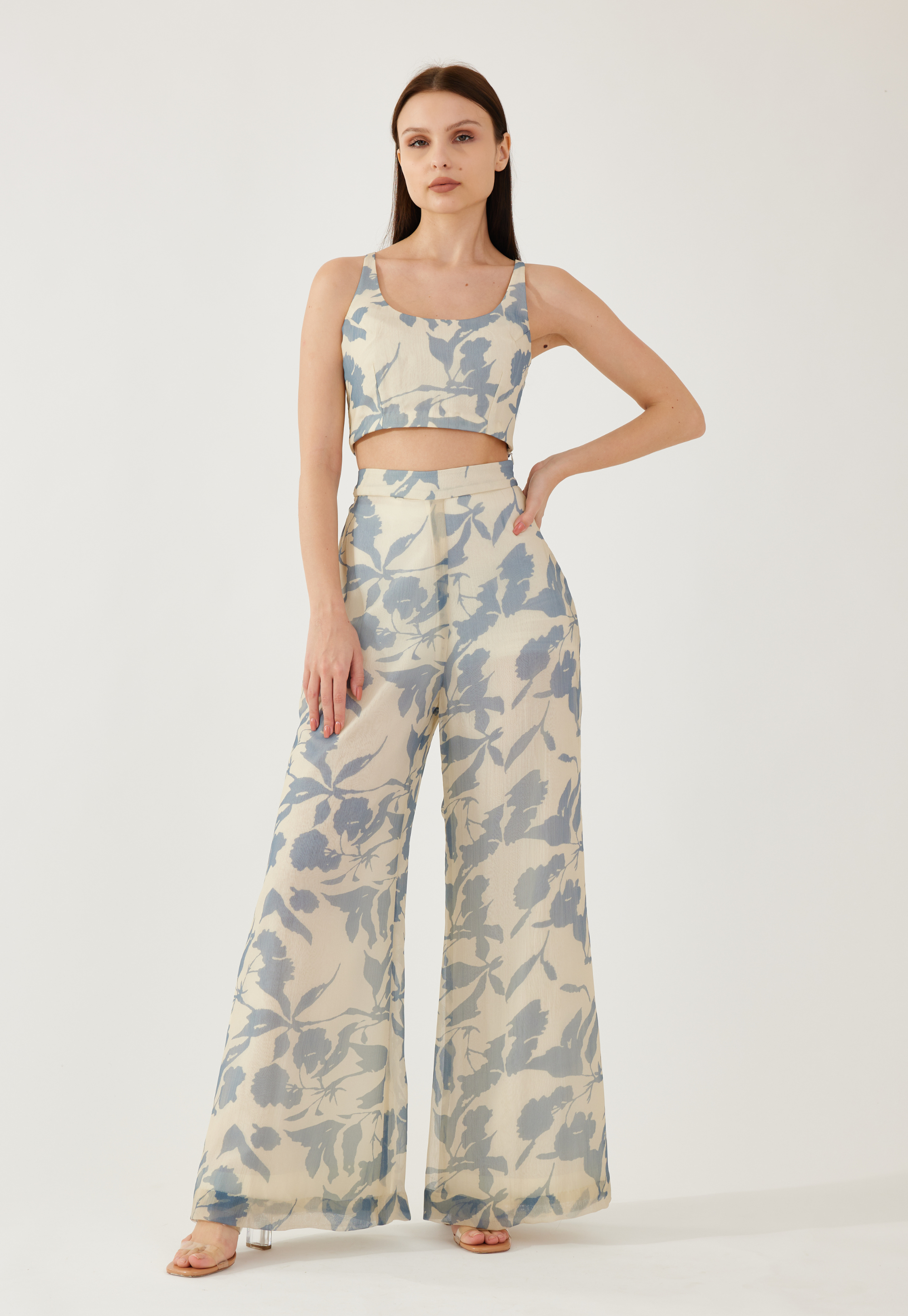 Cream and blue floral pants