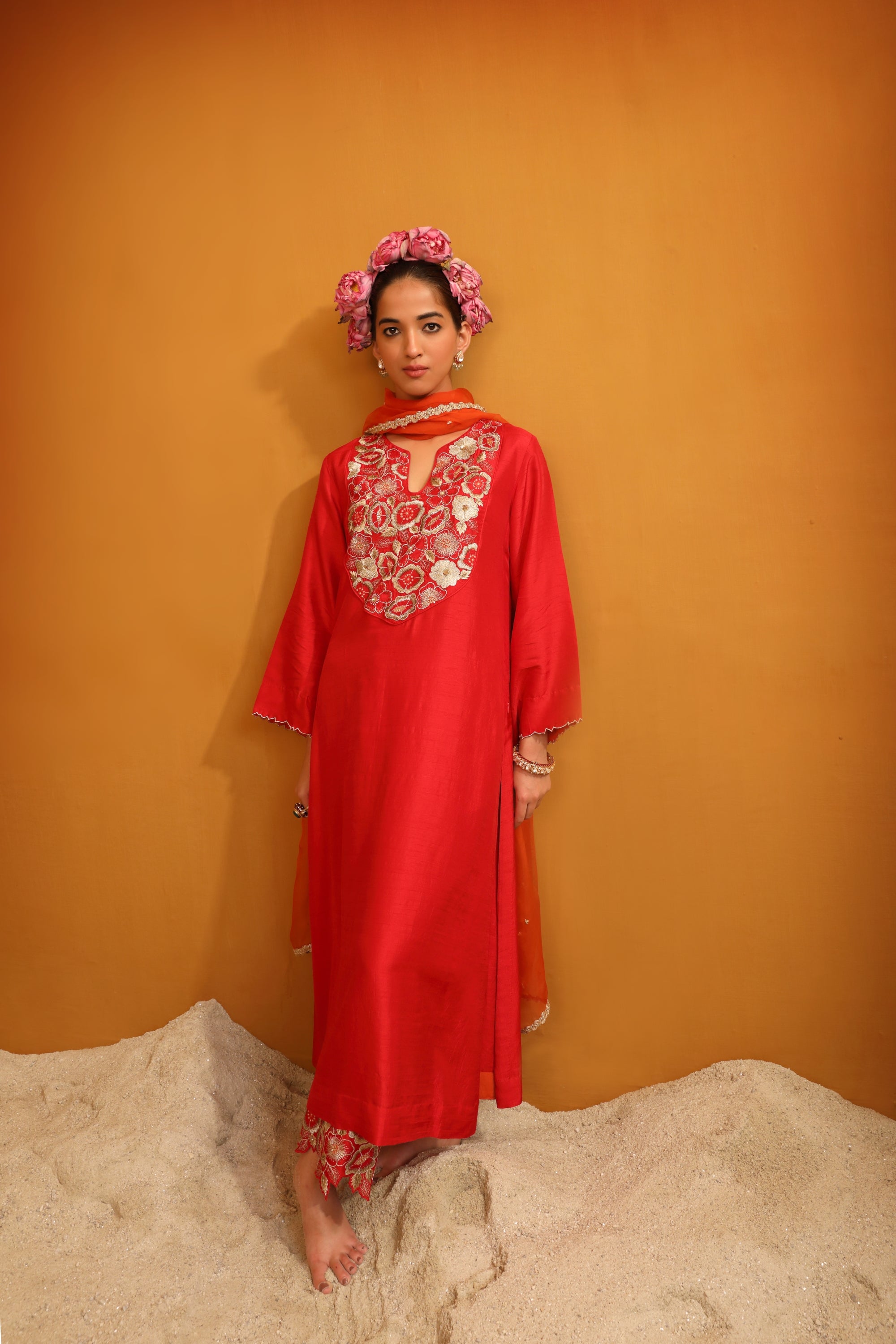 Naaz Kurta Set - Deep Red