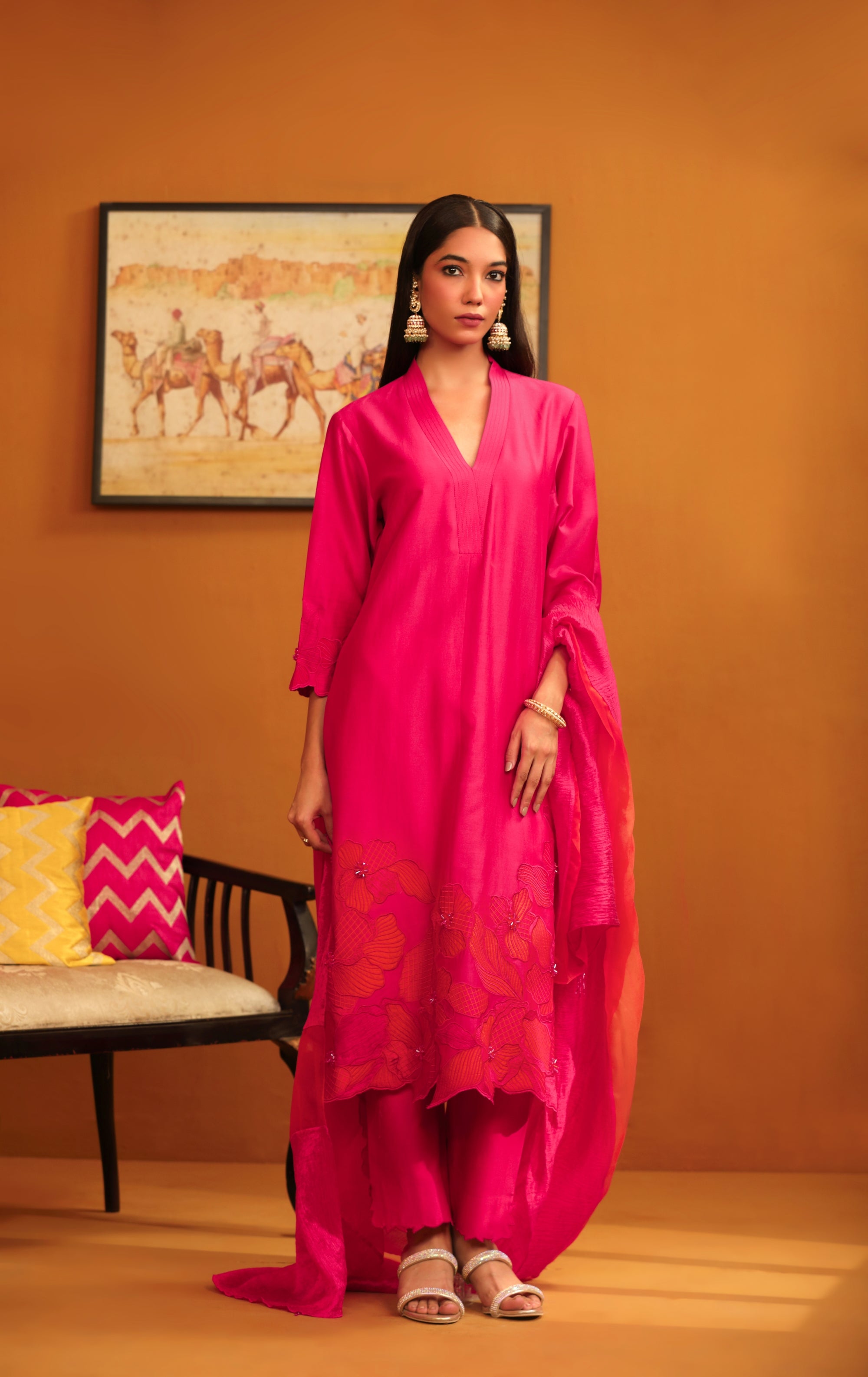Pakeeza Applique Suit Set - Hot Pink