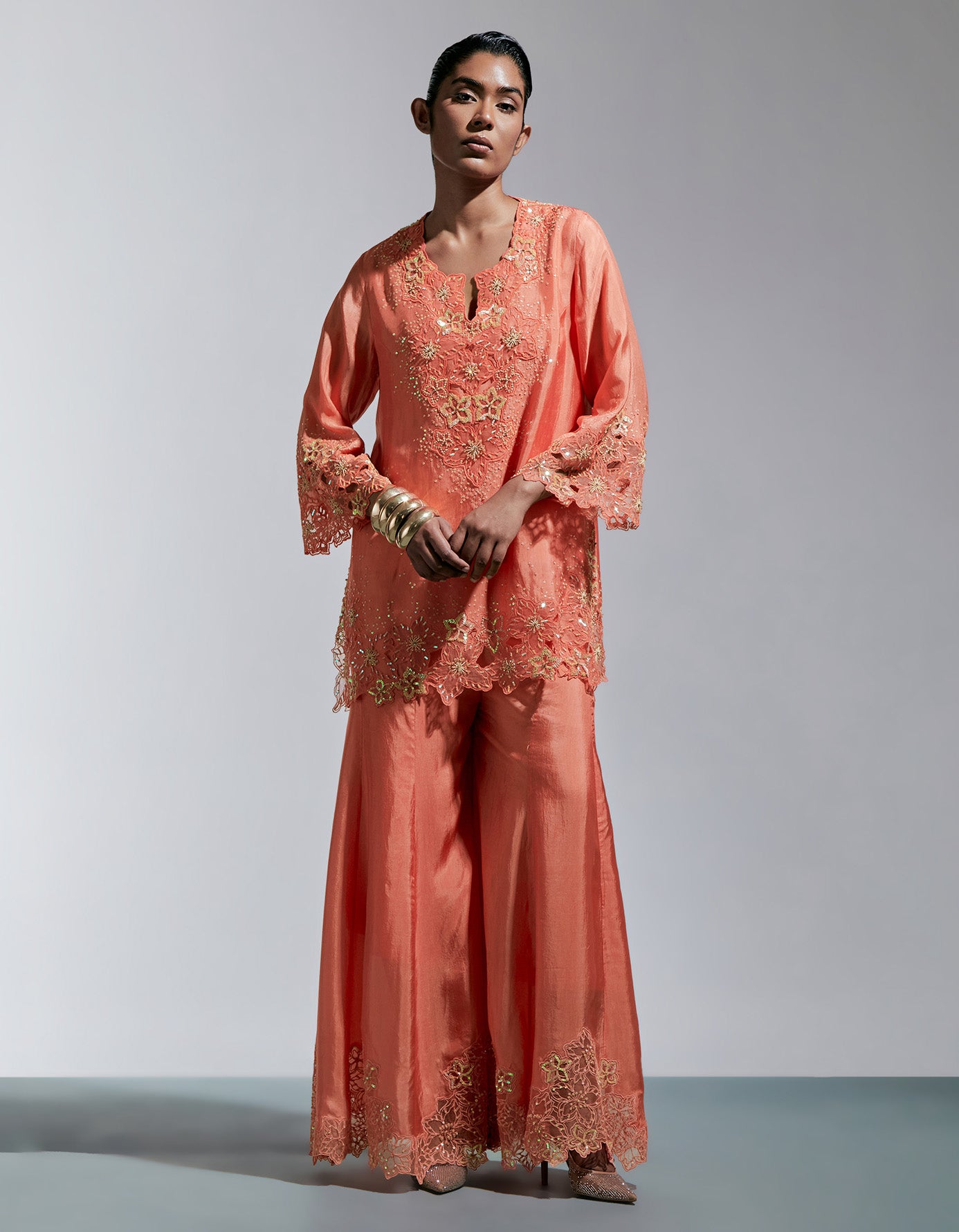 Vermillion Silk Sharara Set