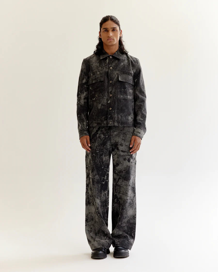 Skin Textured Batik Denim Jacket