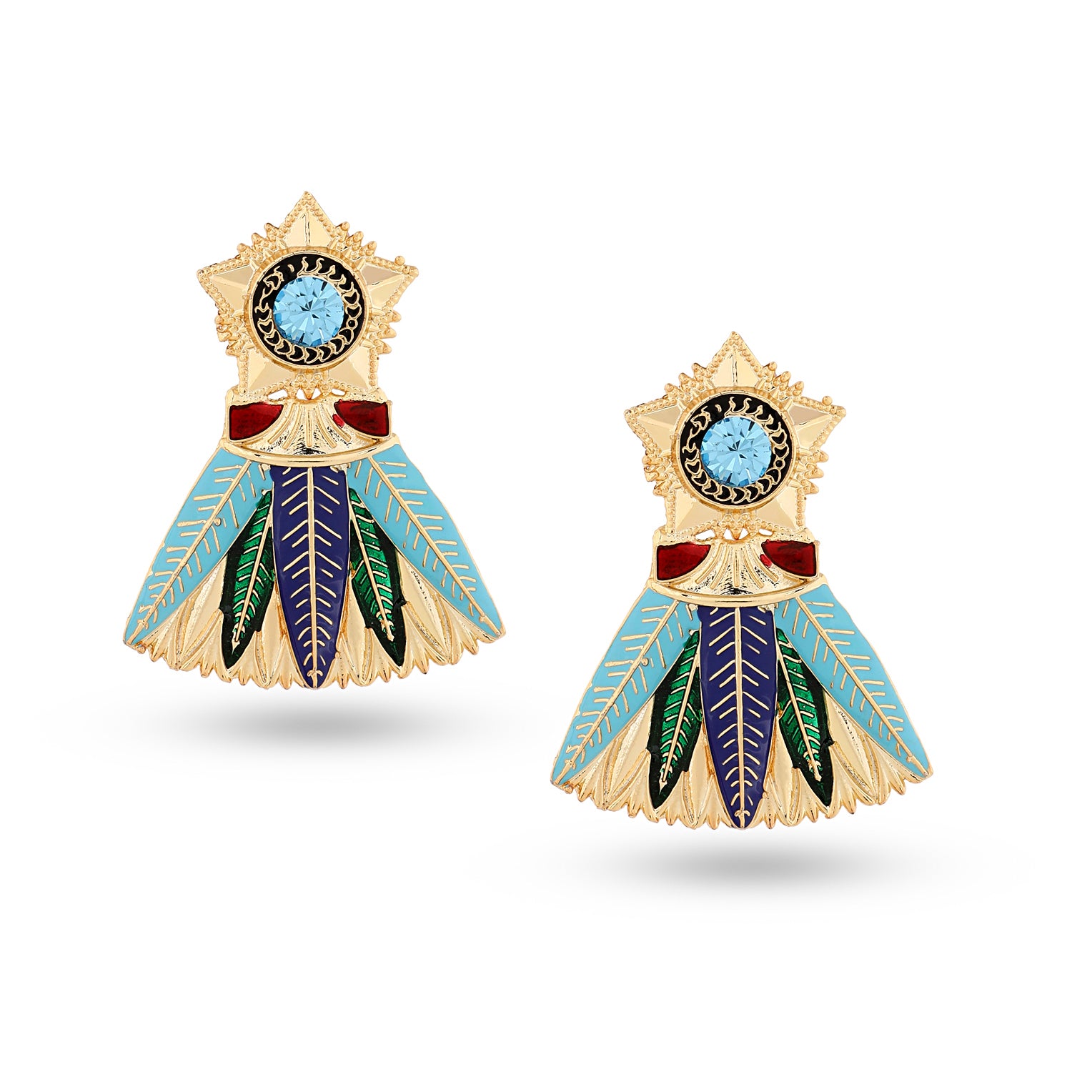 Valliyan Blue Leaf Studded Allure Earrings