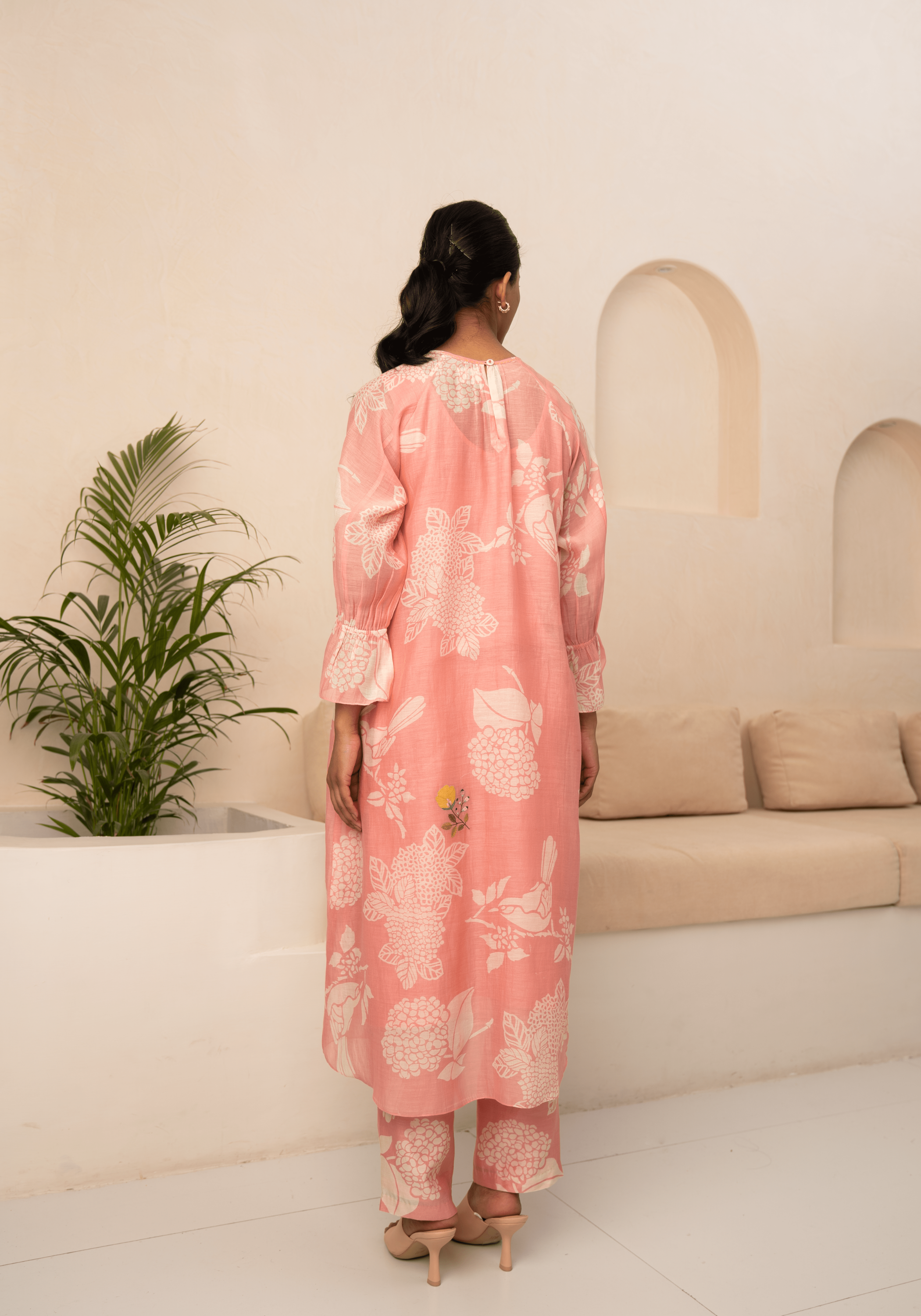 Pink Floral Printed Tunic  And Pant With Dupatta