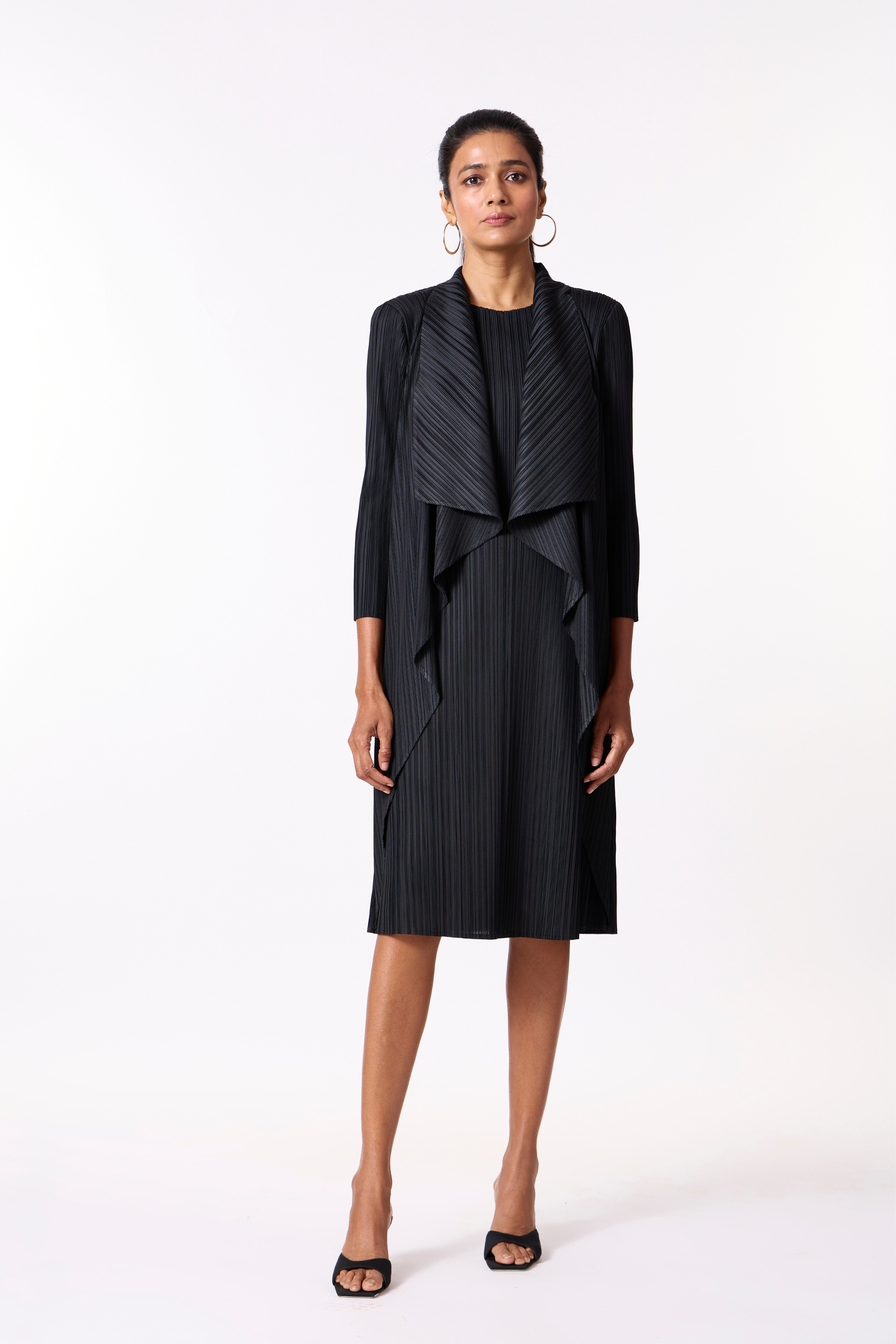 Pleated Overlay Dress - Black