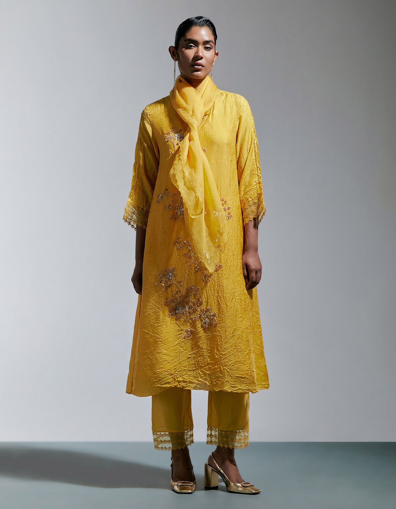 Amber Color Dupatta In Silk Organza