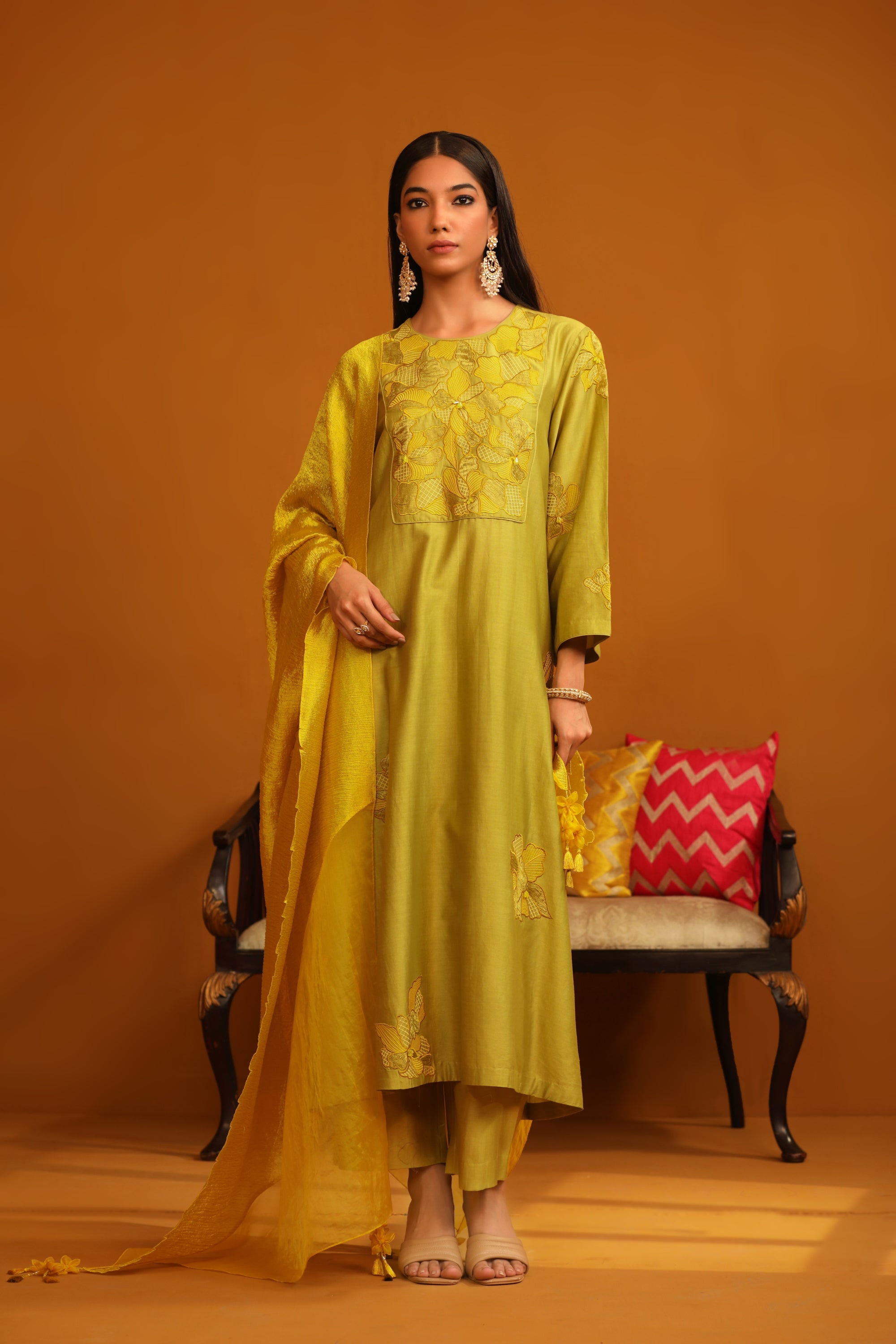Nafeesa Applique Suit Set - Lime Green