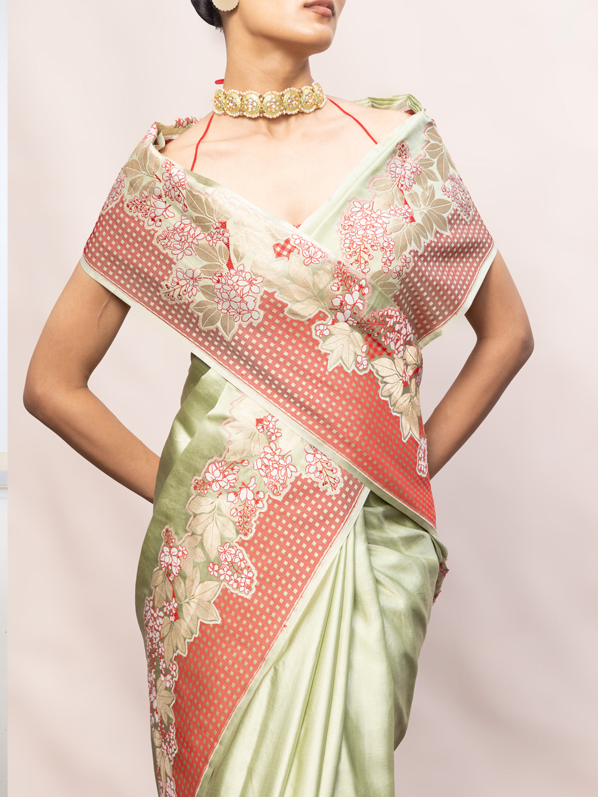 Handwoven Pistachio Green Silk Banarasi Saree