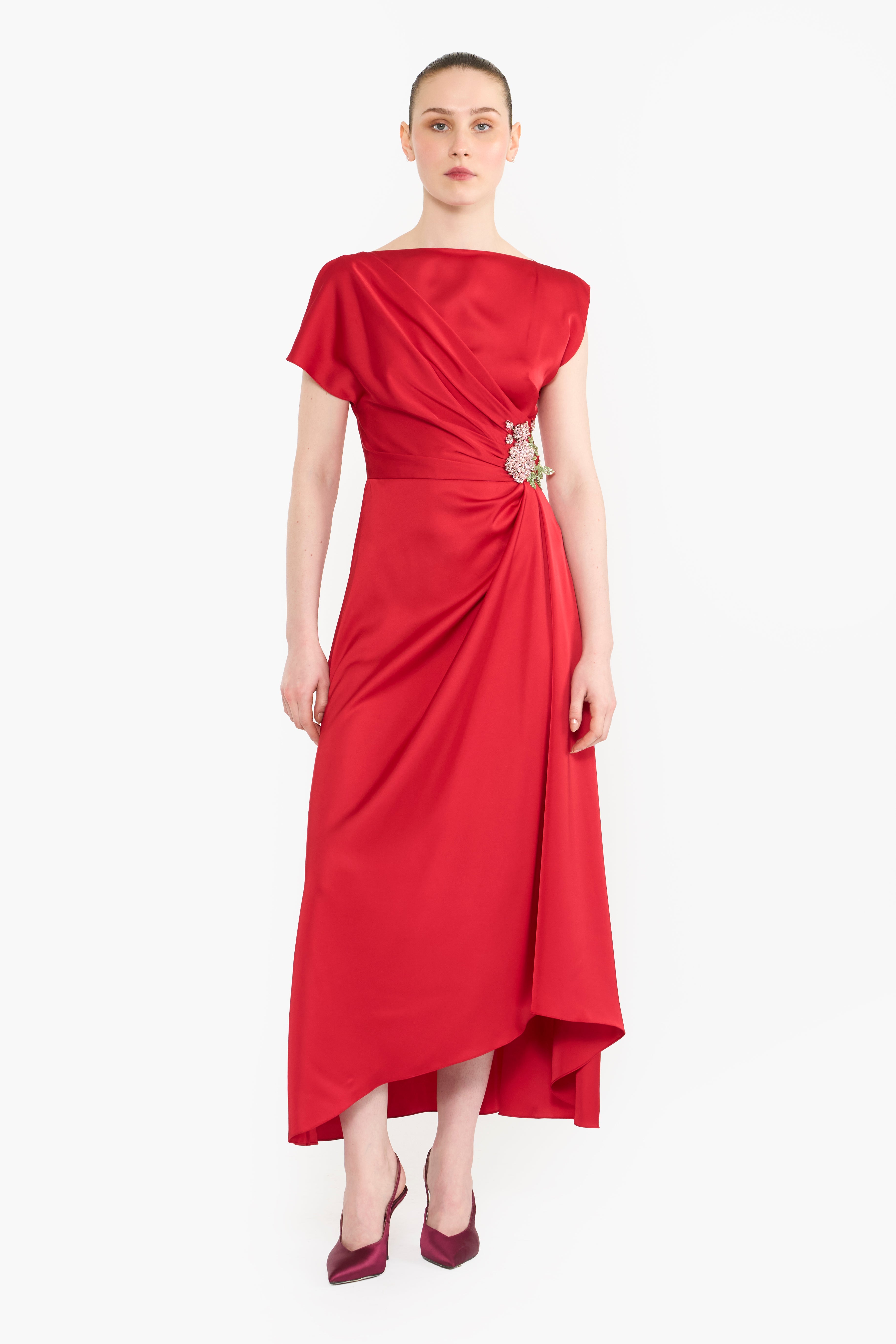 Boat Neck Shoulder Slit Midi