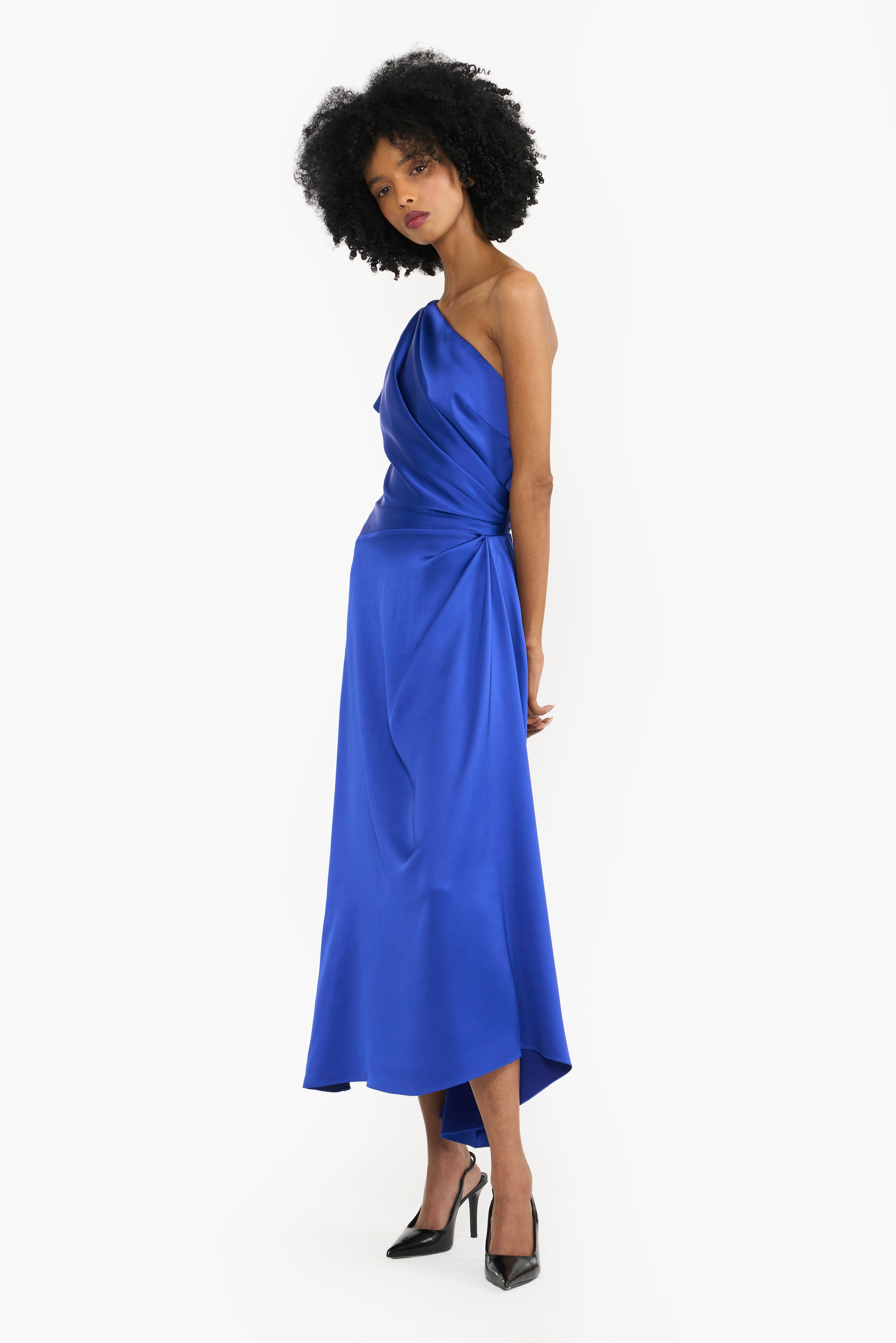 One Shoulder Draped Midi