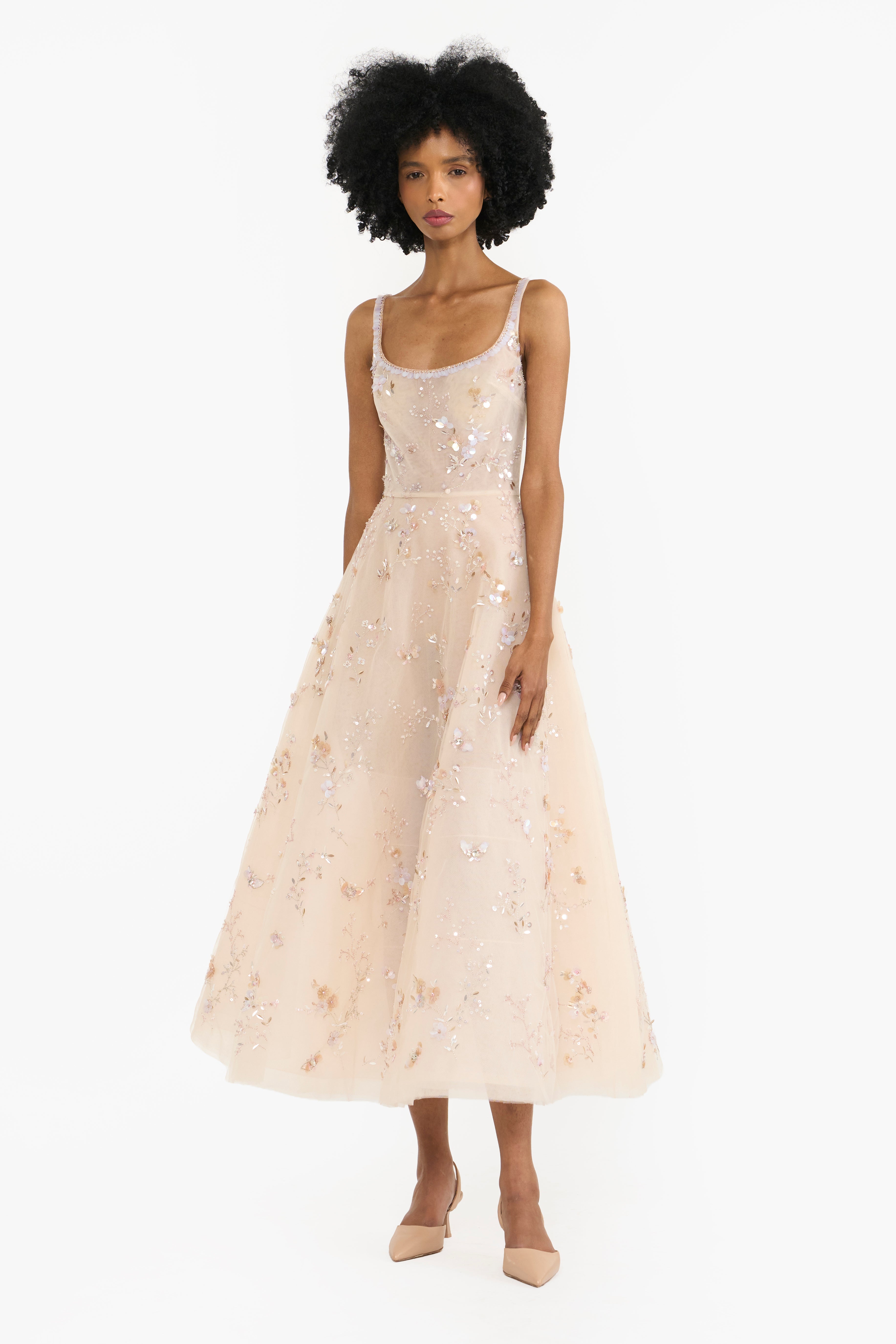 Embroidered Tulle Midi