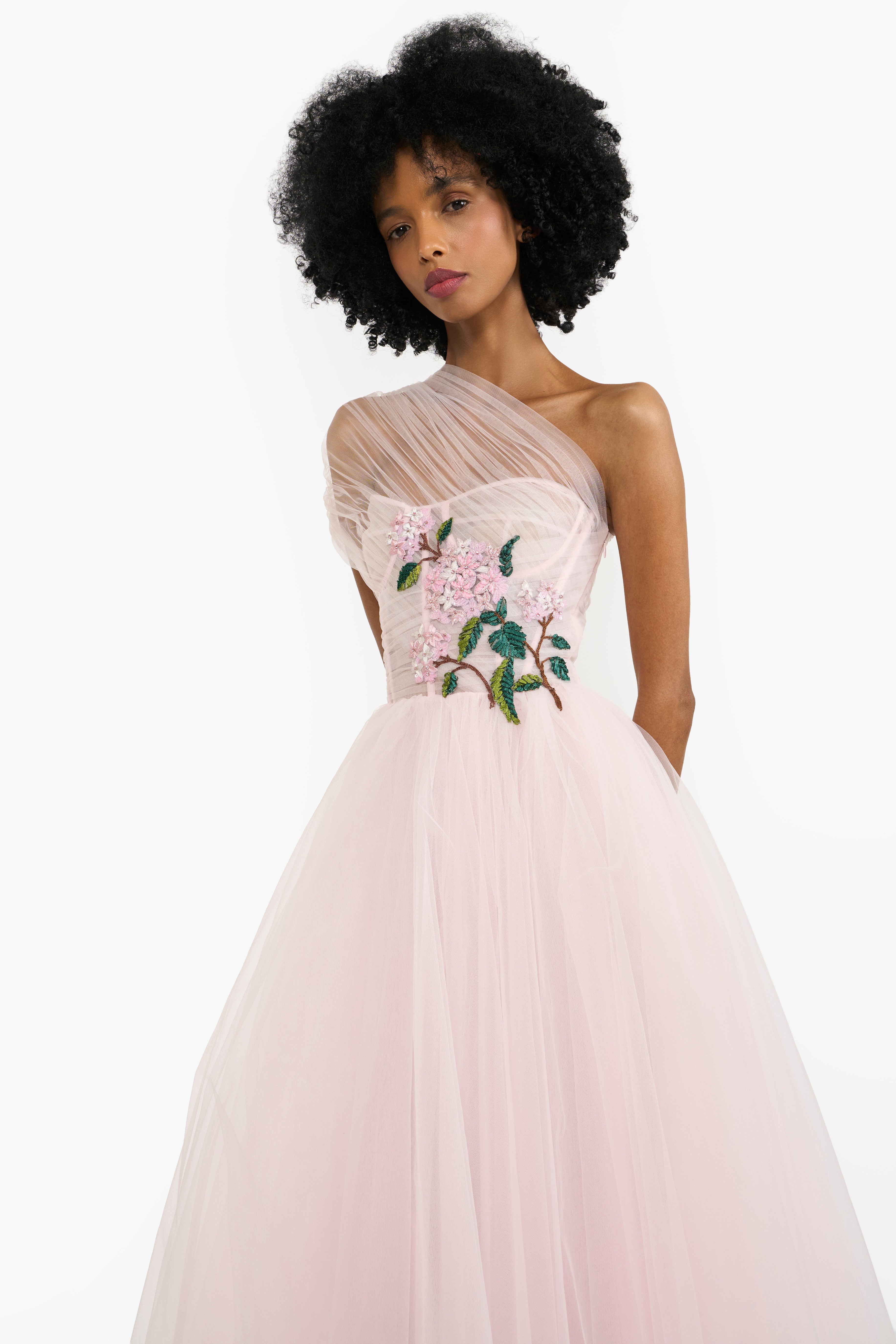 One Shoulder Tulle Midi