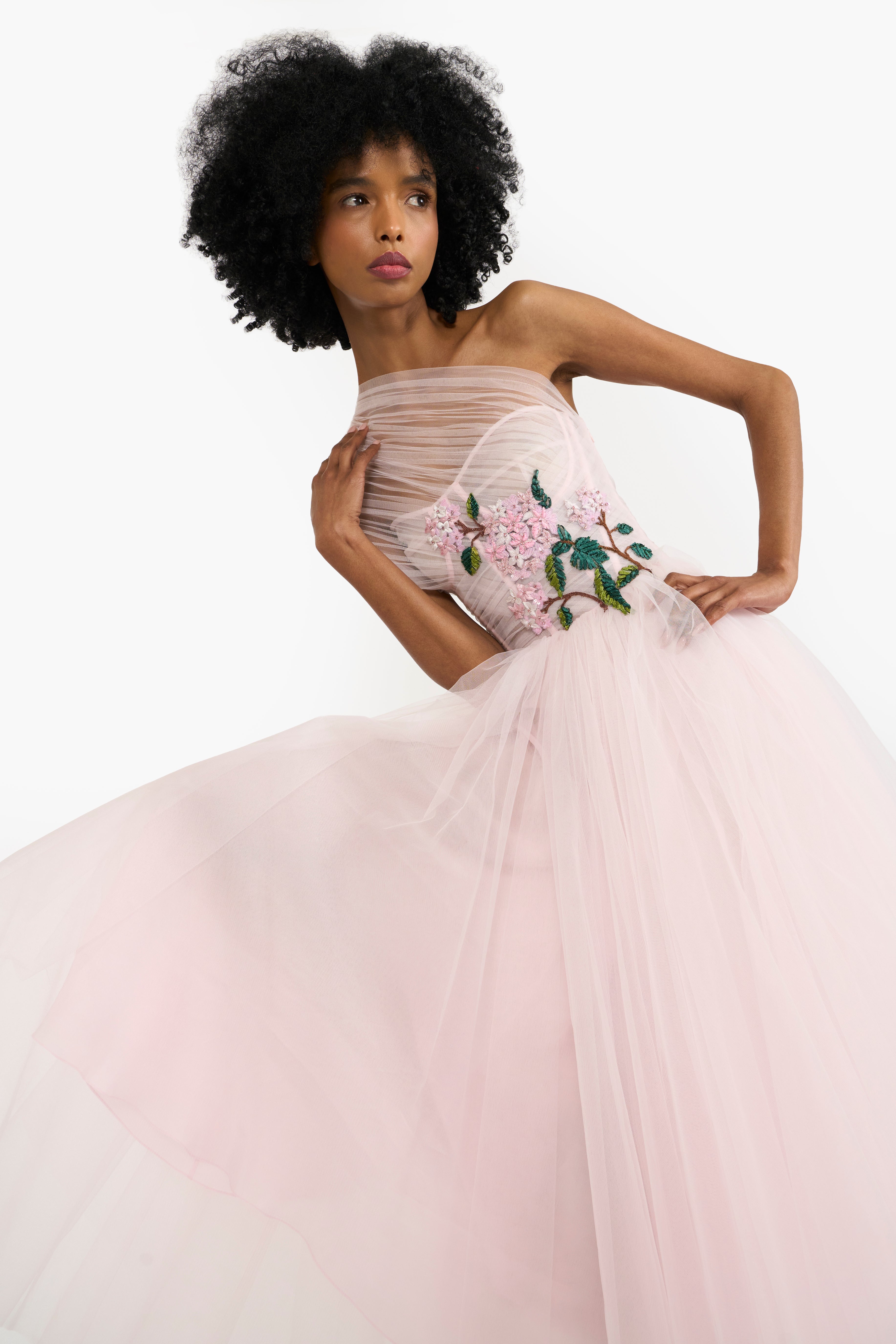 One Shoulder Tulle Midi