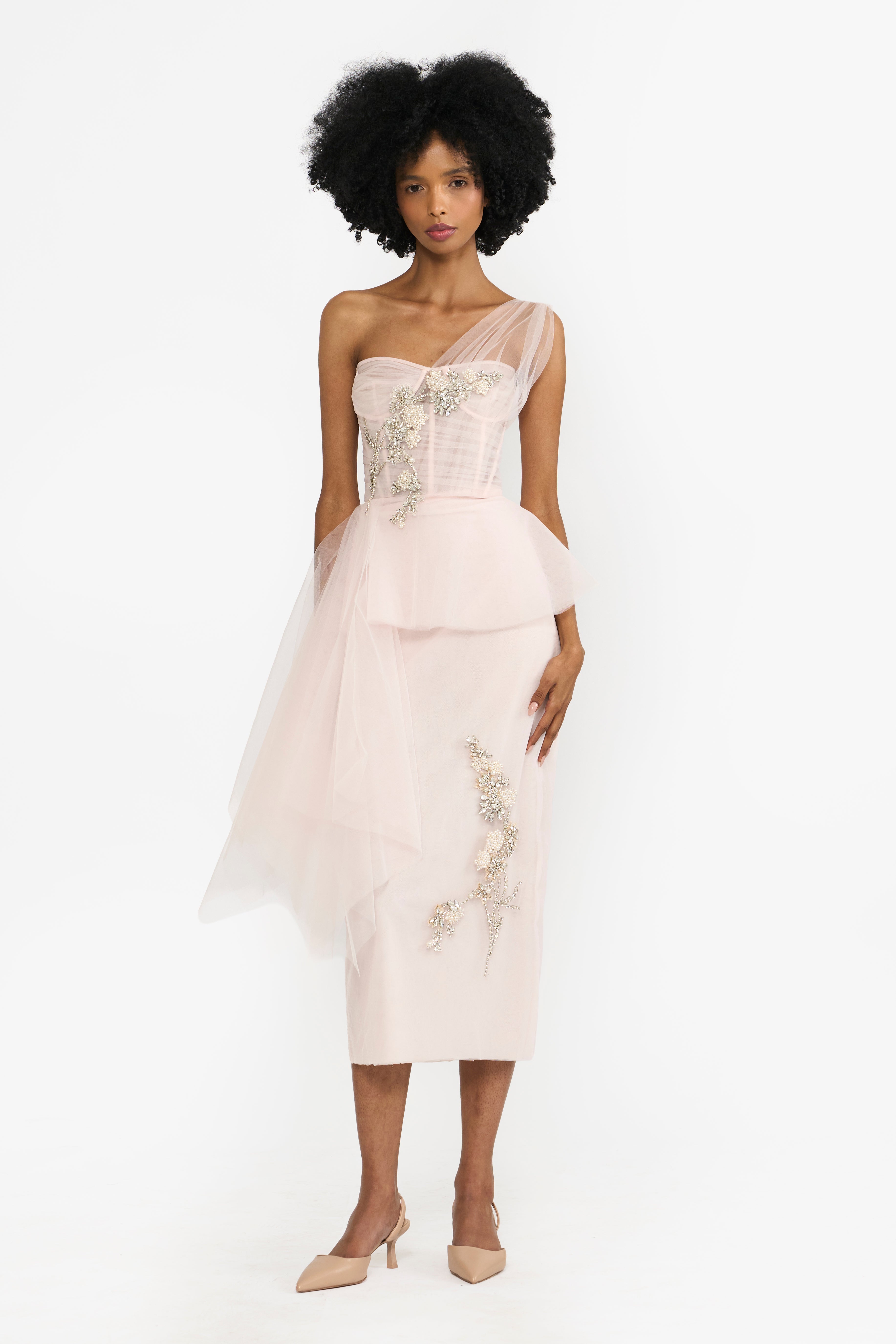 Crystal Embellished Tulle Pencil Dress